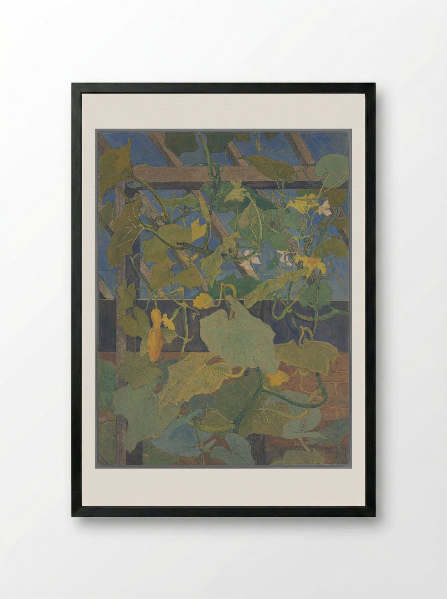 Greenhouse with Ornamental Gourds - Theo van Hoytema - Framed Print Black