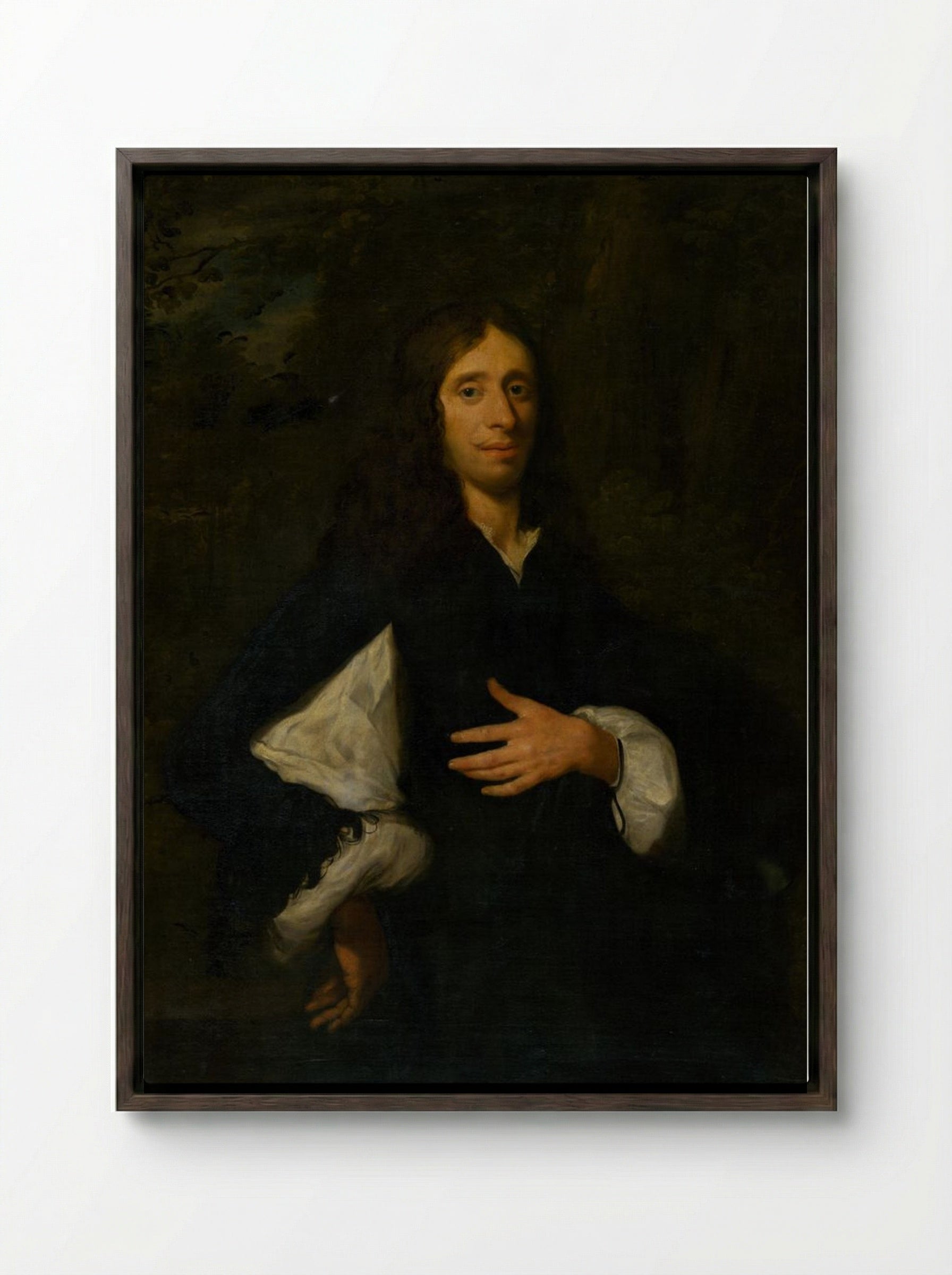 Portrait of a Gentleman - Caspar Netscher - Framed Canvas Dark Wood