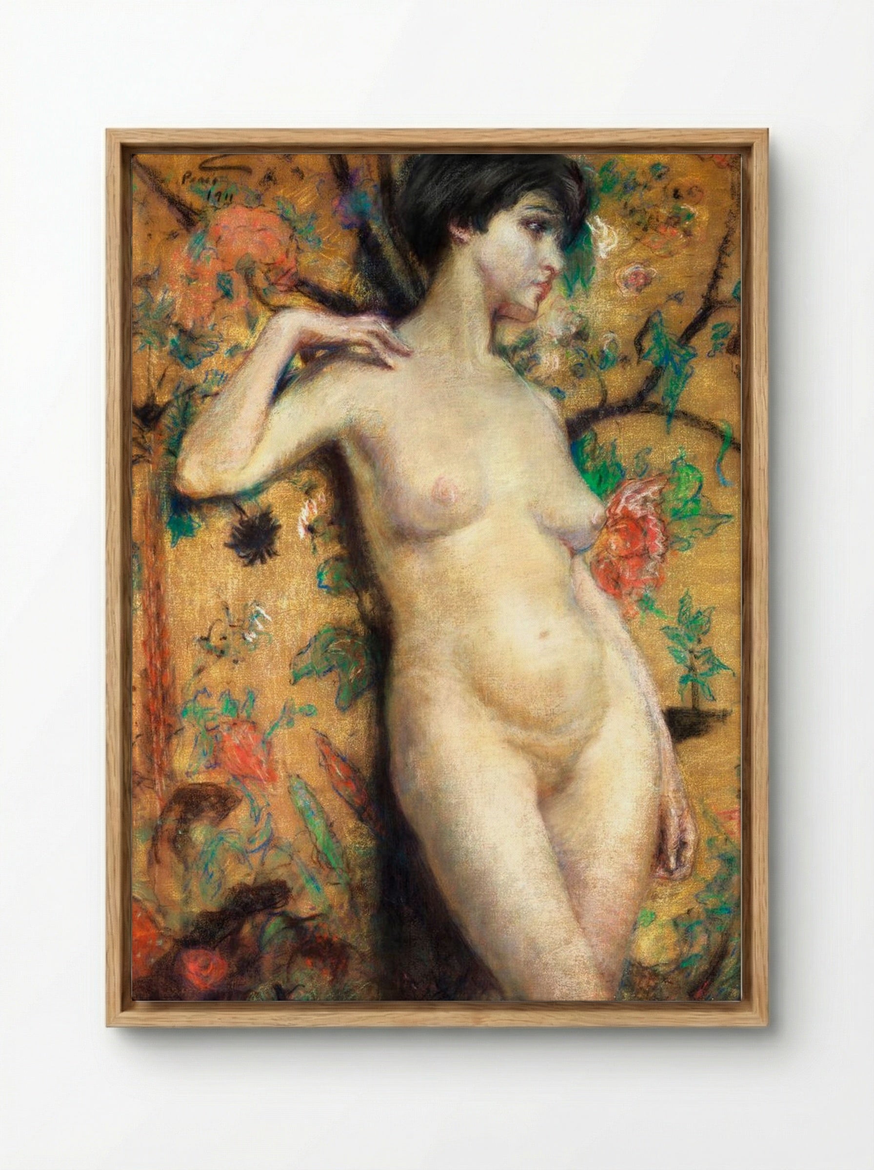 Nude against Screen - Alice Pike Barney - Framed Canvas Wood