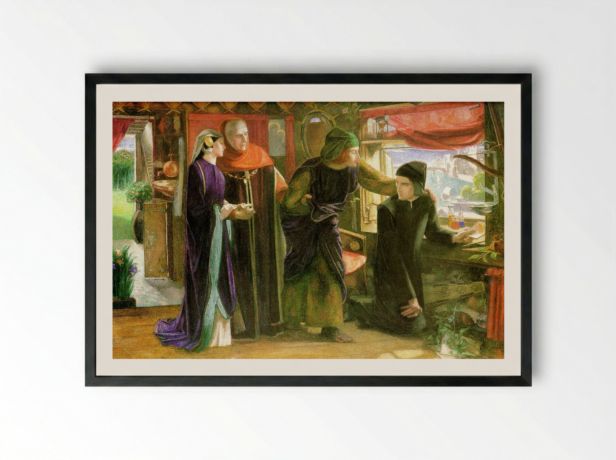 The First Anniversary of the Death of Beatrice - Dante Gabriel Rossetti - Framed Print Black