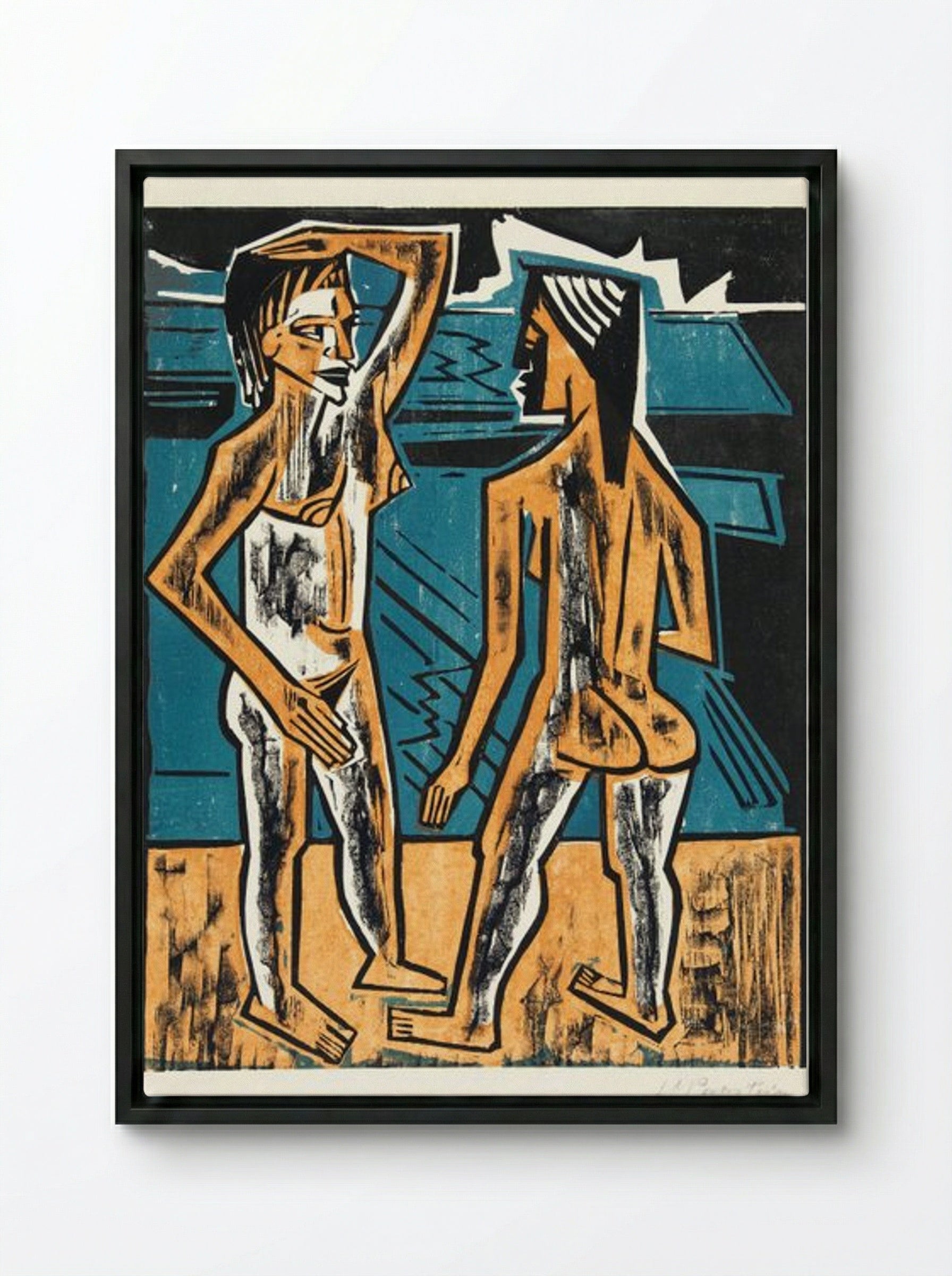 Two Standing Nudes - Max Pechstein - Framed Canvas Black