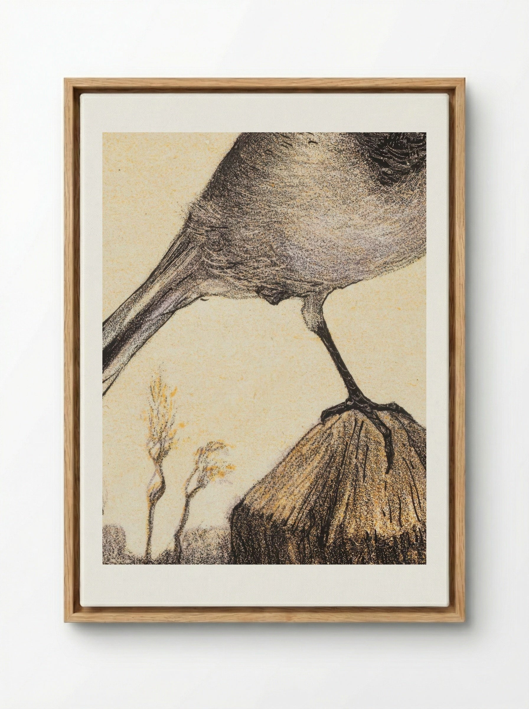 Kwikstaart op paal (Wagtail on a Post) - Theo van Hoytema - Framed Canvas Wood
