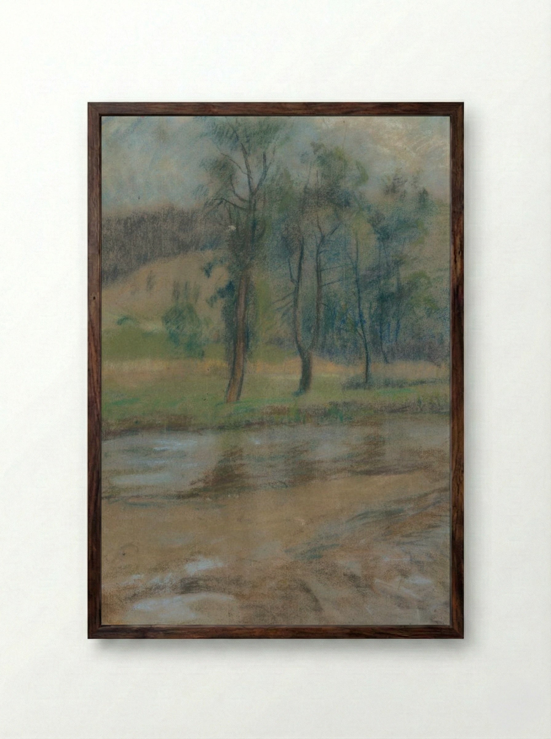 Trees by the River - Zolo Palugyay - Framed Print Dark Wood