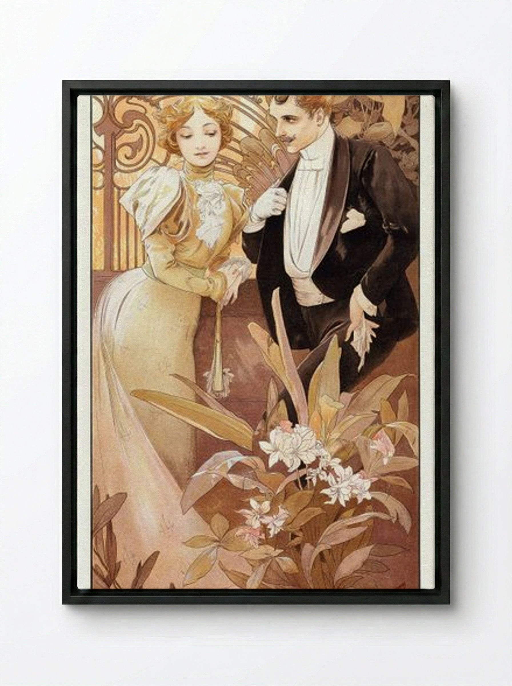 Flirt - Alphonse Mucha - Framed Canvas Black
