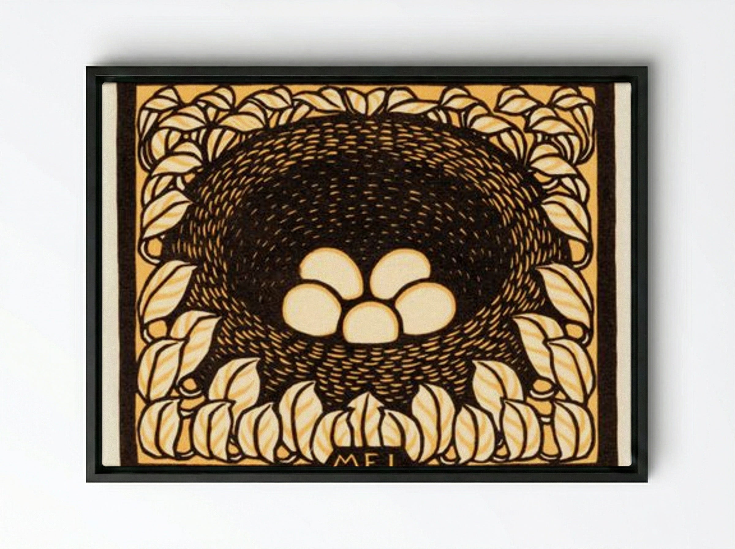 May (Eggs in Nest) - Julie de Graag - Framed Canvas Black