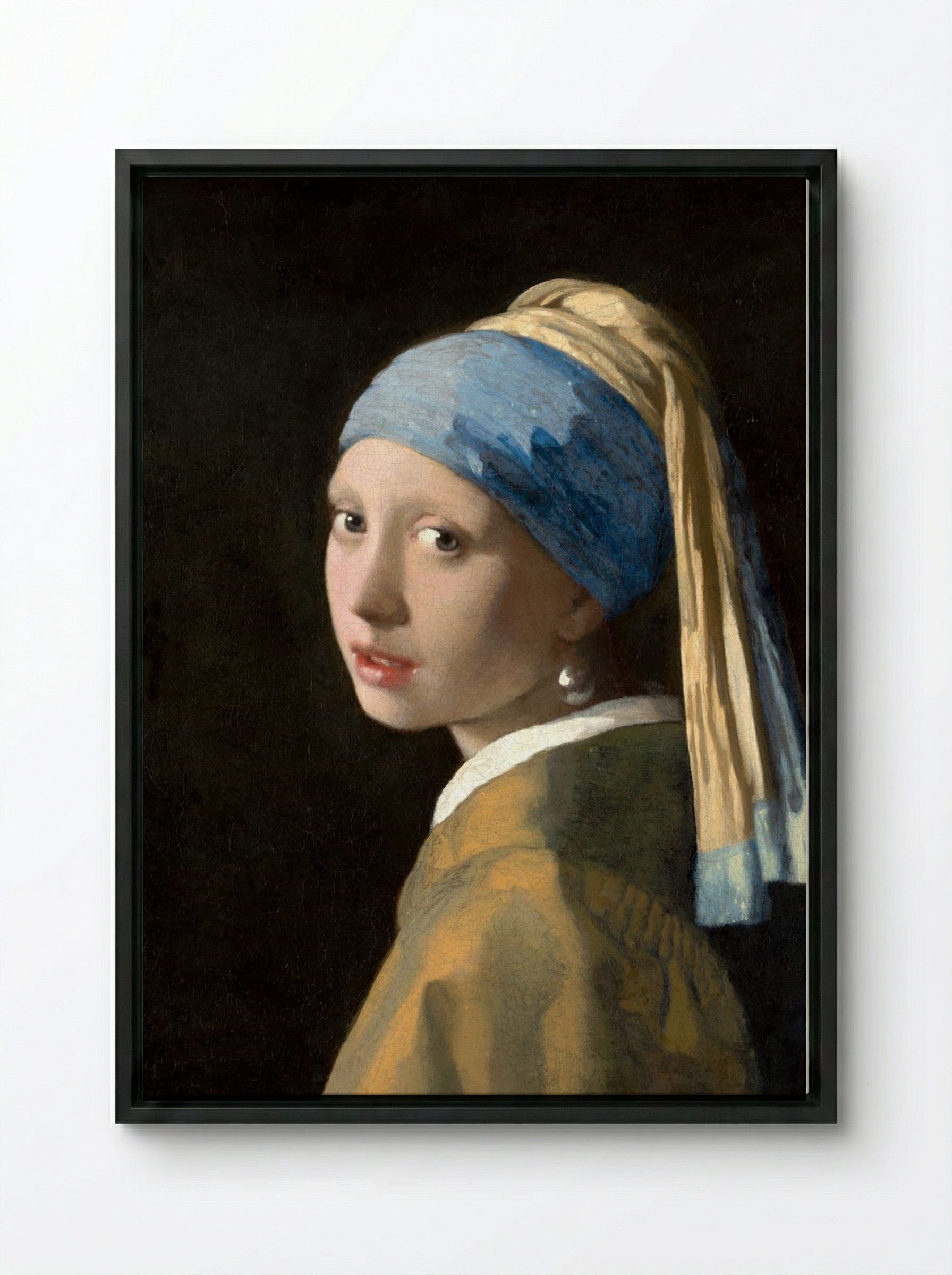 Girl with a Pearl Earring - Johannes Vermeer - Framed Canvas Black