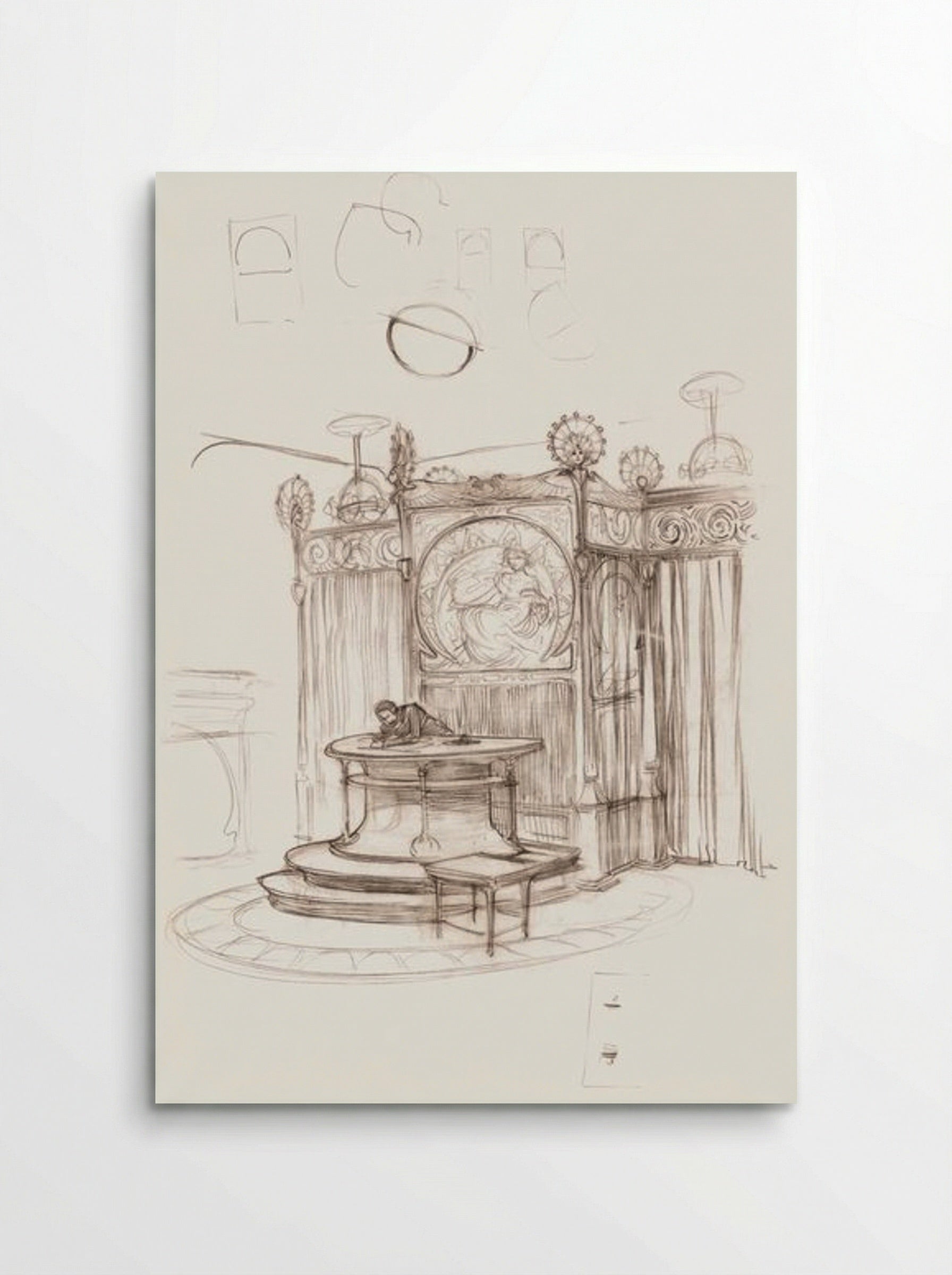 Sketch of an Office Interior - Alphonse Mucha - Poster