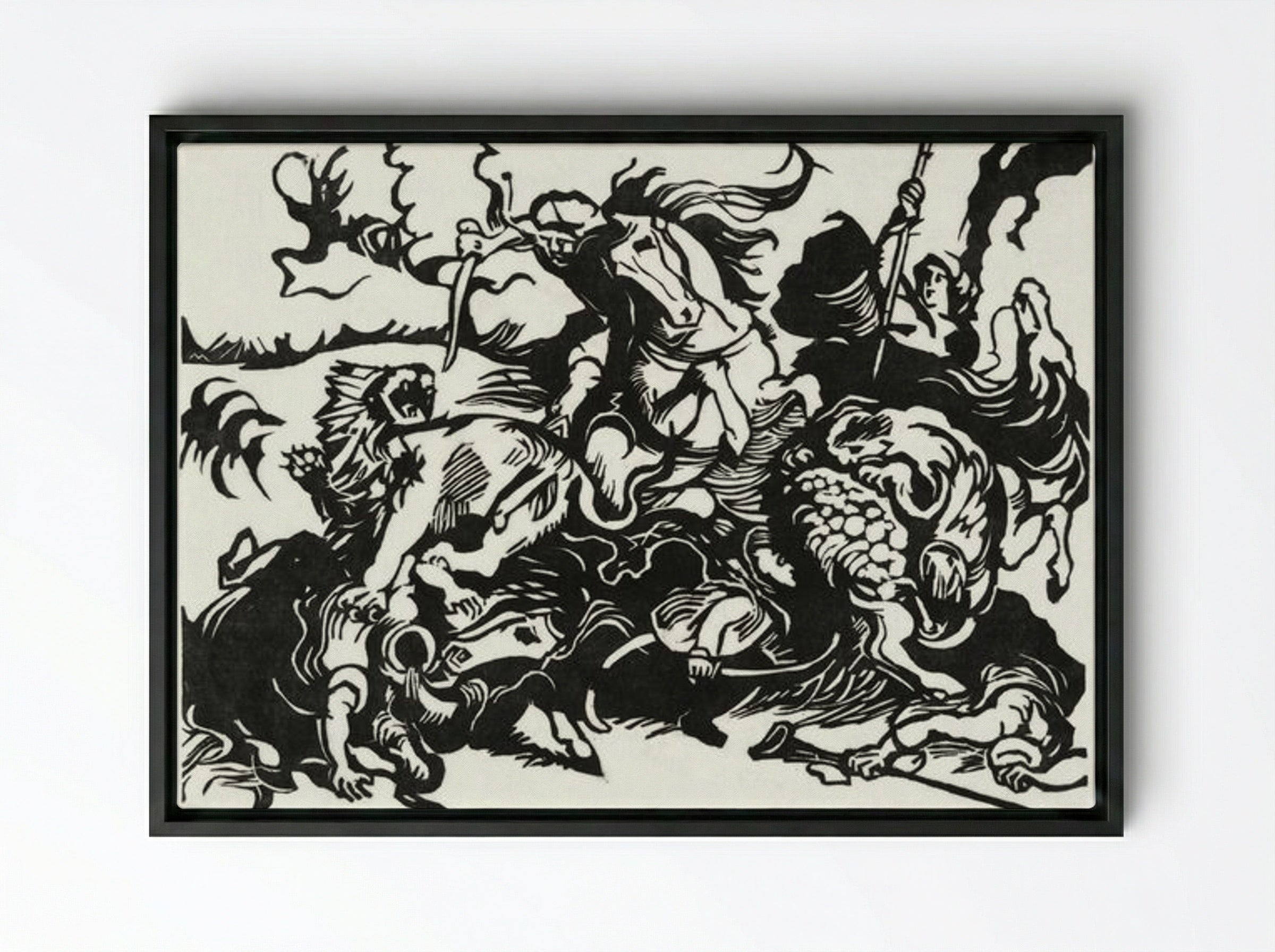 Lion Hunt - Franz Marc - Framed Canvas Black