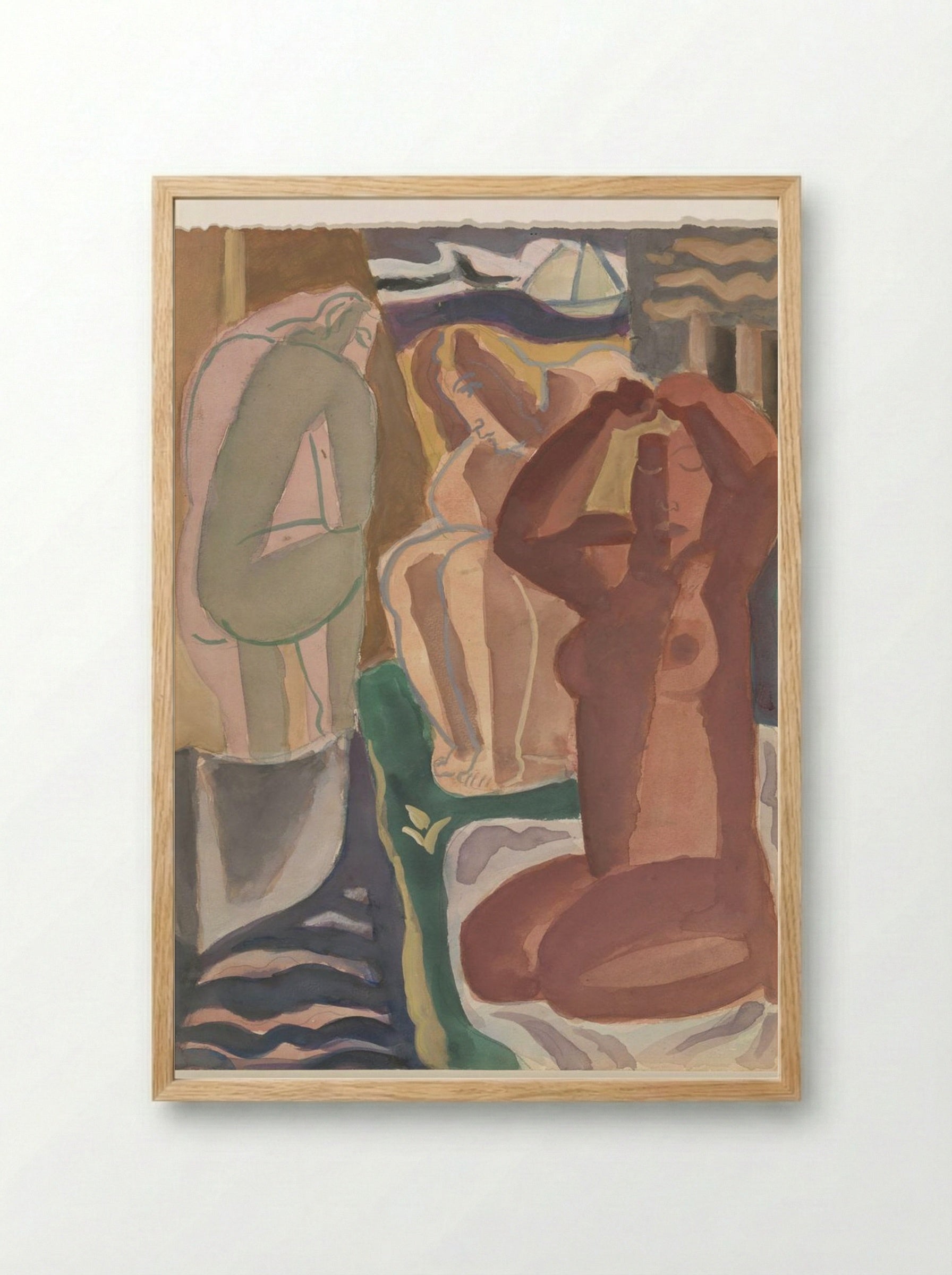 Two Bathing Women and a Figure from the Back - Leo Gestel - Framed Print Wood