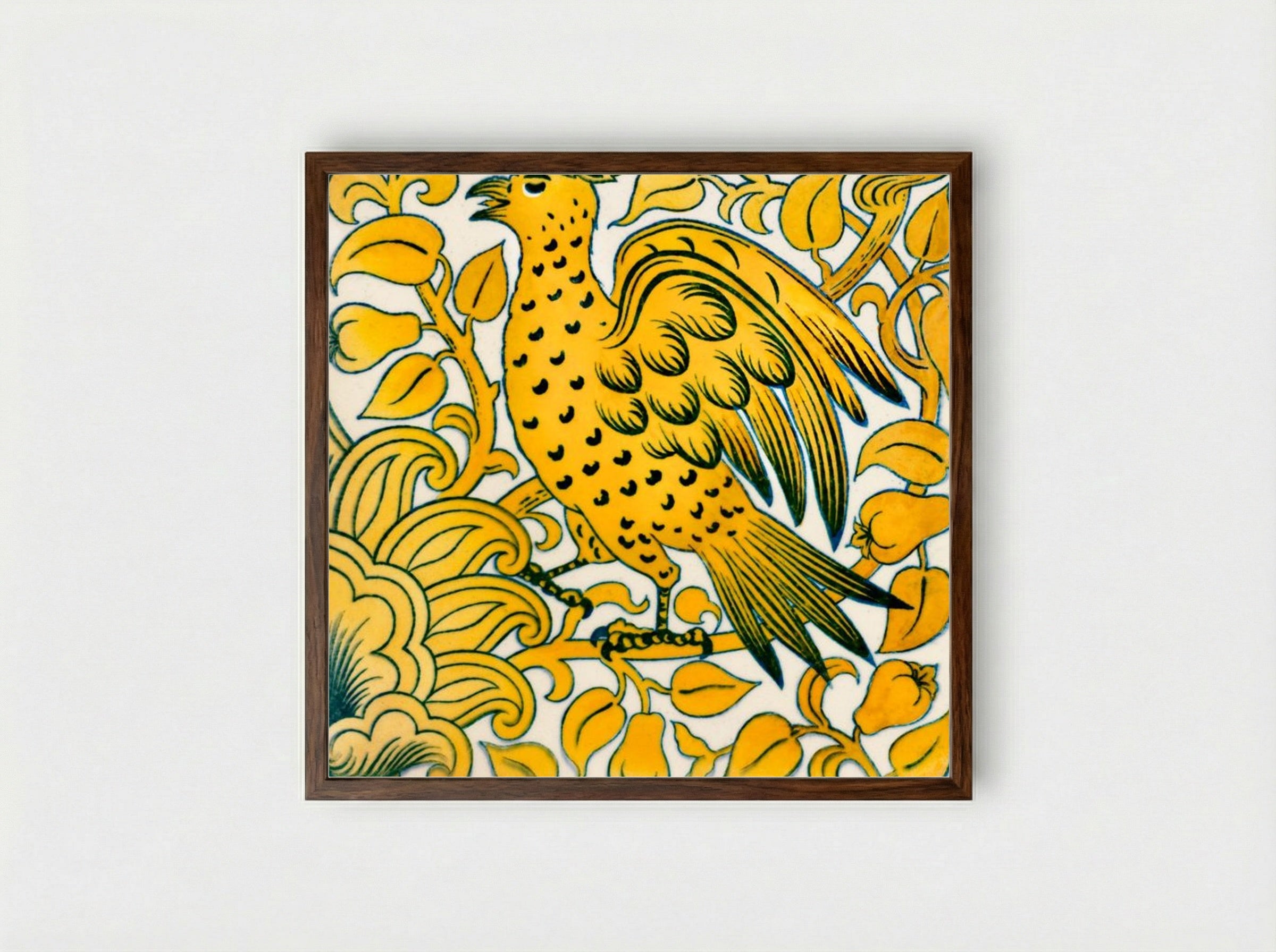 Lustre Tile with Bird Design - William De Morgan - Framed Print Dark Wood