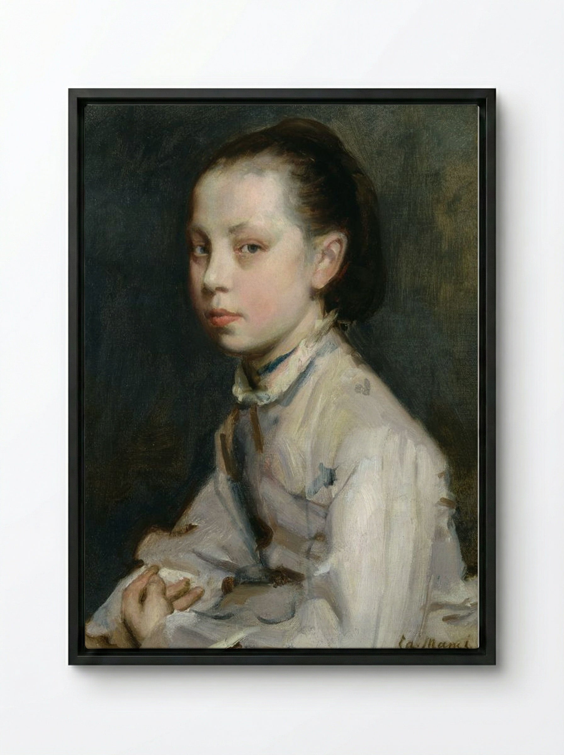 Portrait of a Girl - Berthe Morisot - Framed Canvas Black