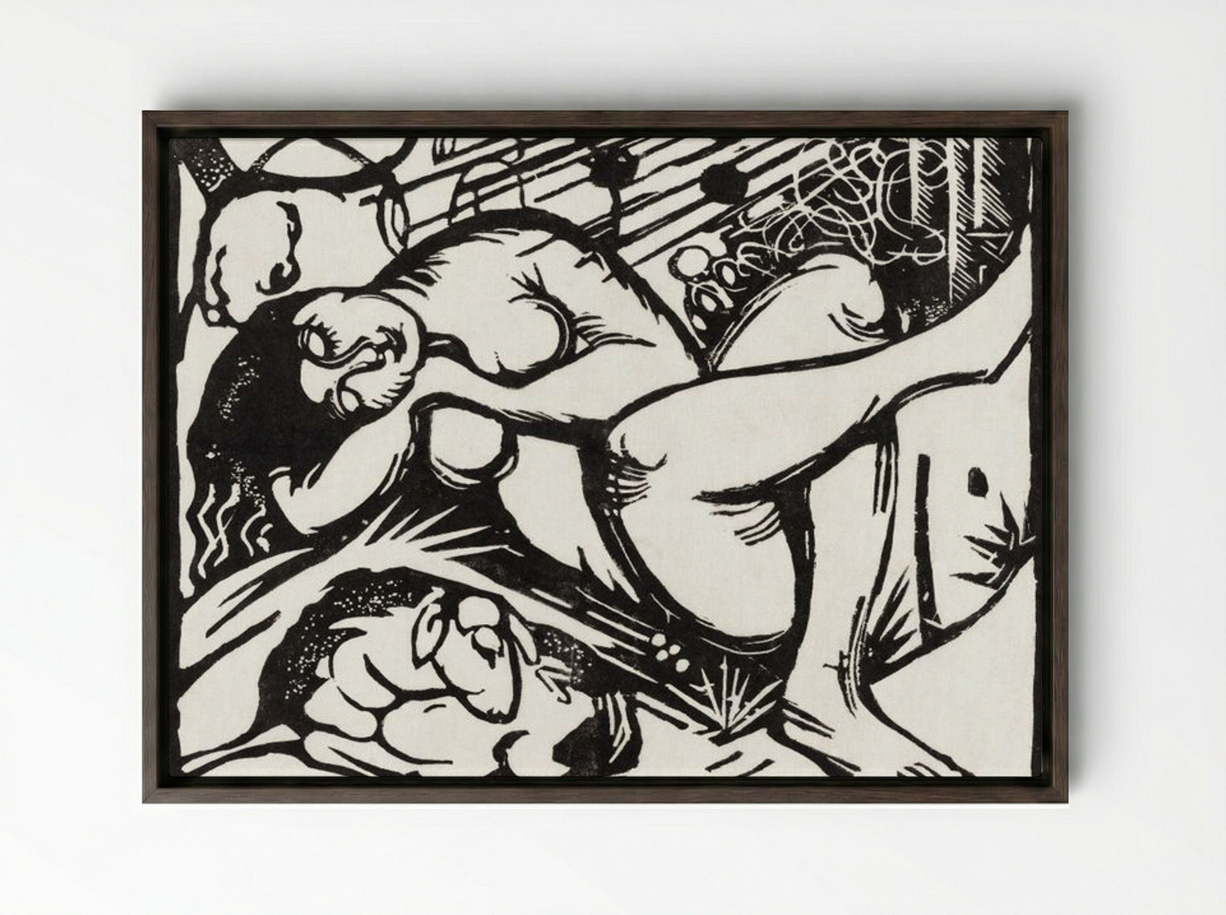 Sleeping Shepherdess - Franz Marc - Framed Canvas Dark Wood