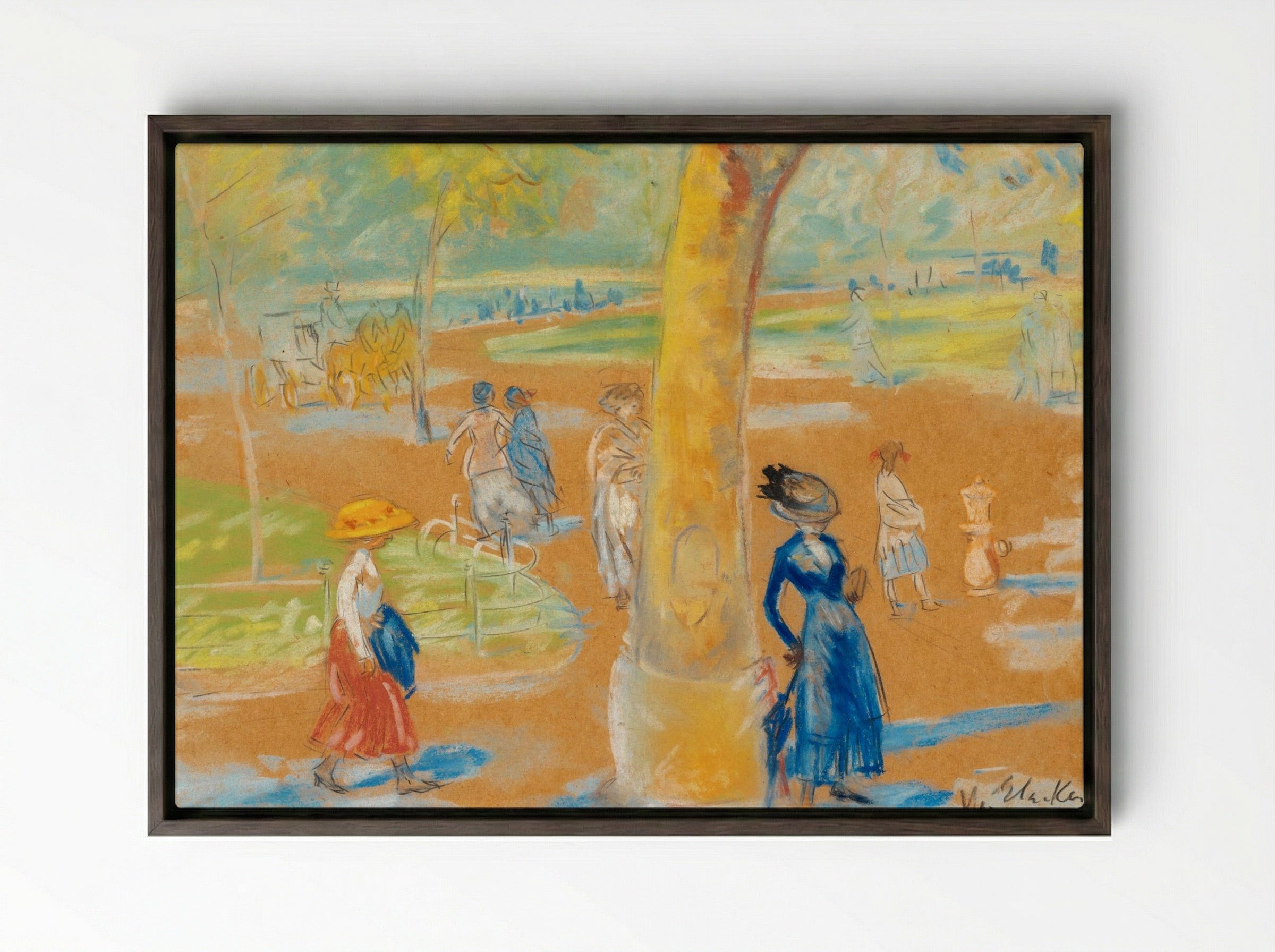 Woman with Umbrella, Washington Square - William James Glackens - Framed Canvas Dark Wood