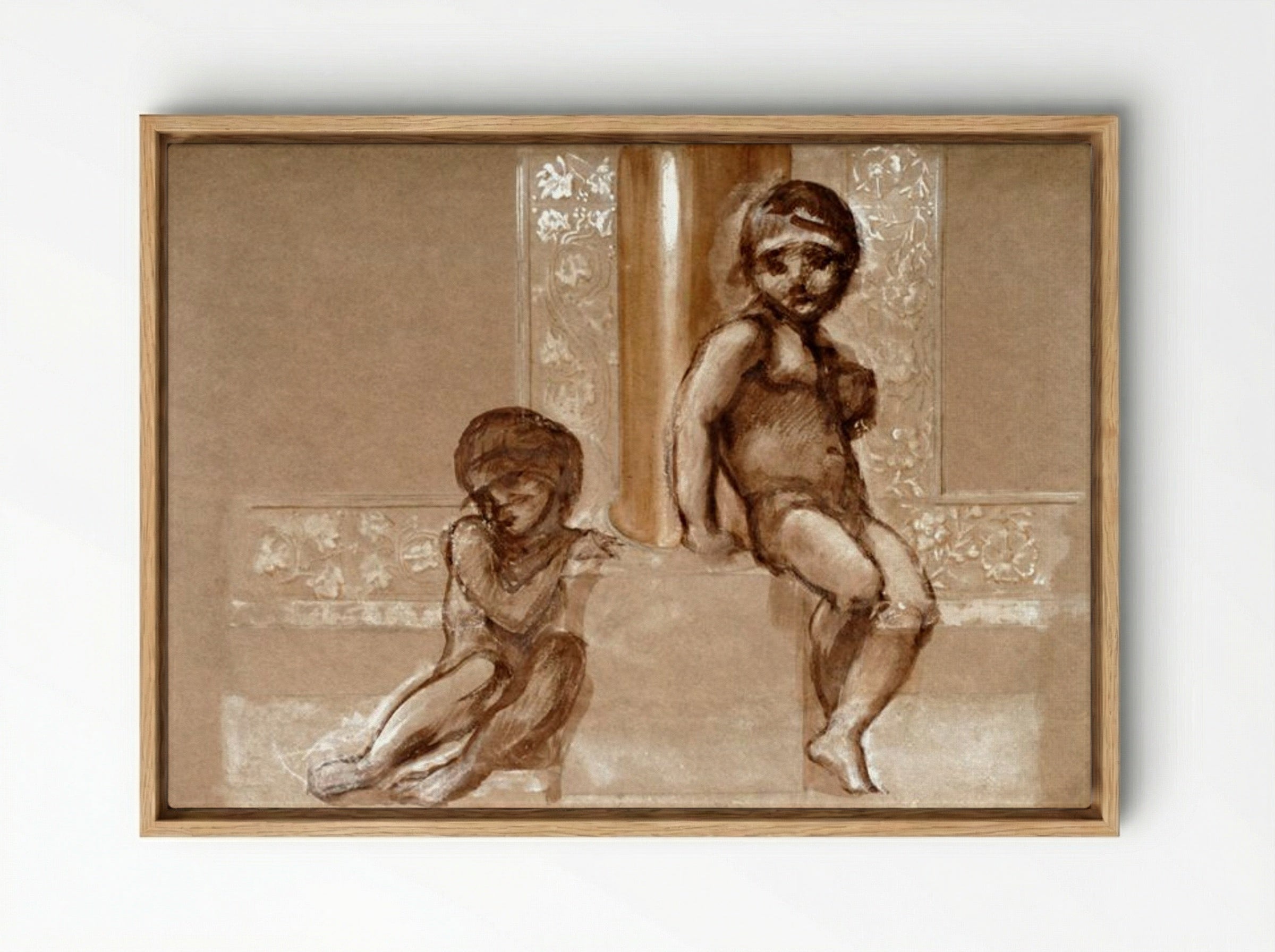 Study of Two Putti for 'The Troy Triptych' - Edward Burne-Jones - Framed Canvas Wood