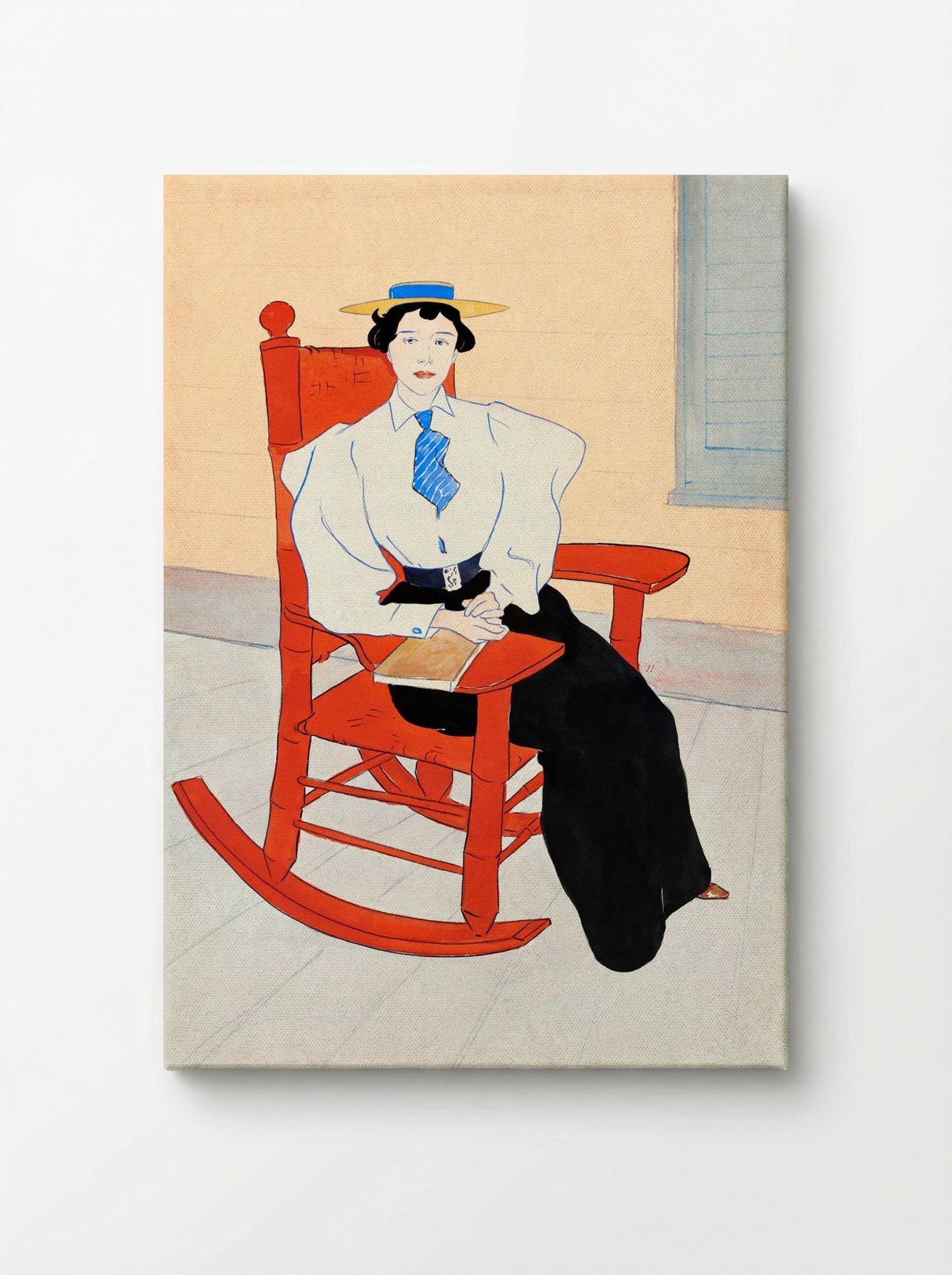Young Woman Seated in a Red Rocking Chair - Edward Penfield - Canvas