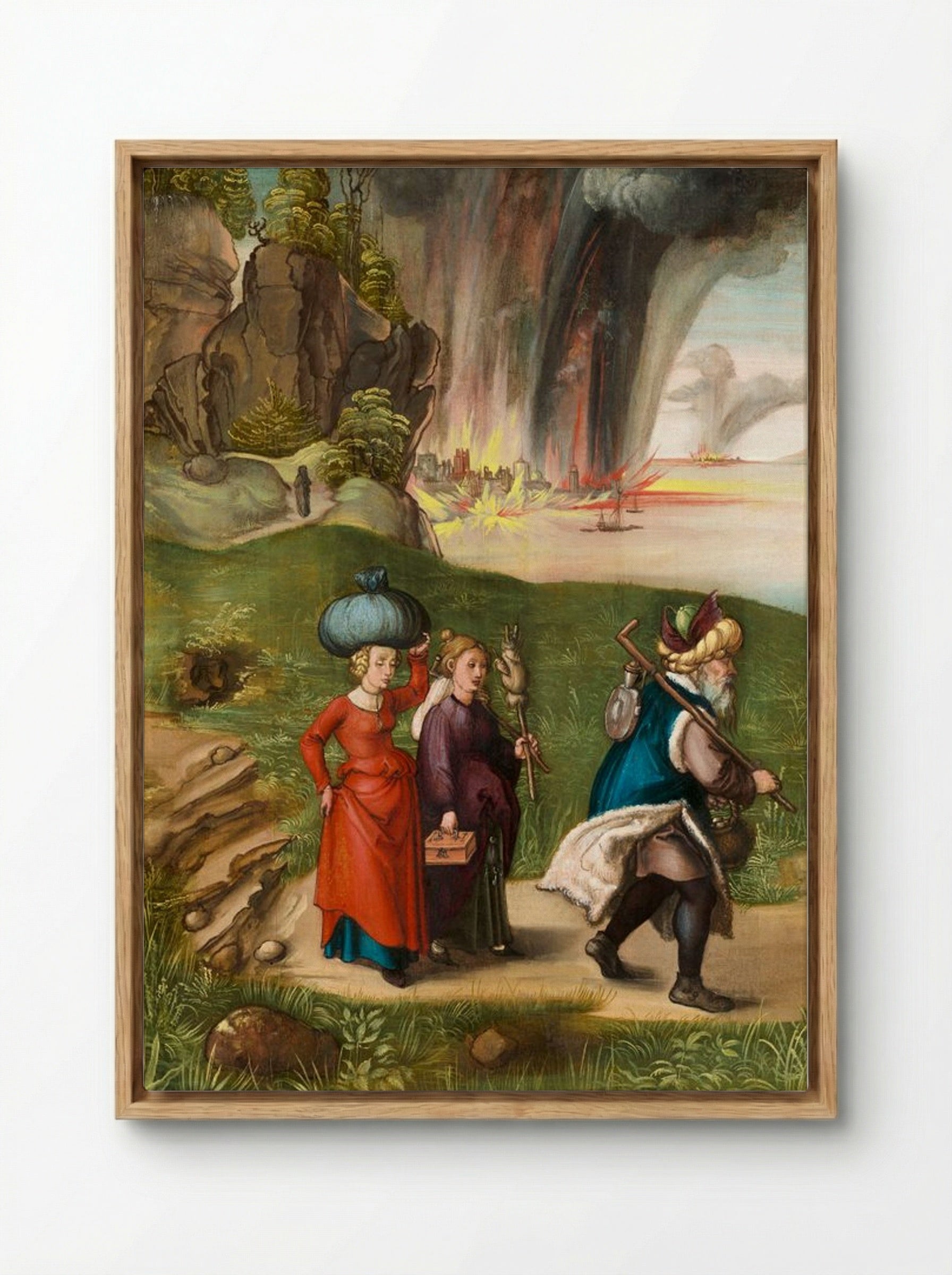 The Destruction of Sodom (Reverse of Madonna and Child) - Albrecht Dürer - Framed Canvas Wood