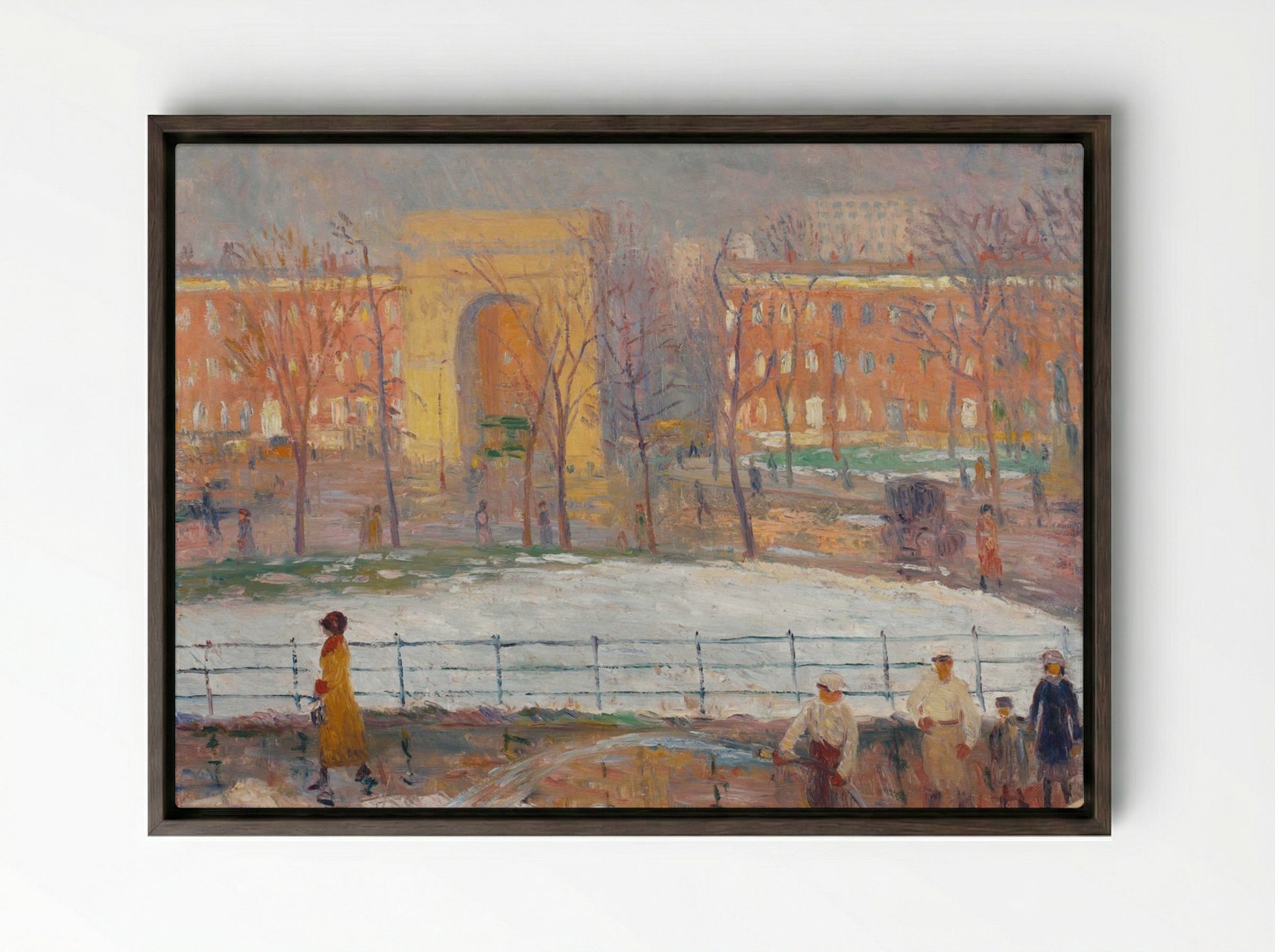 Street Cleaners, Washington Square - William James Glackens - Framed Canvas Dark Wood