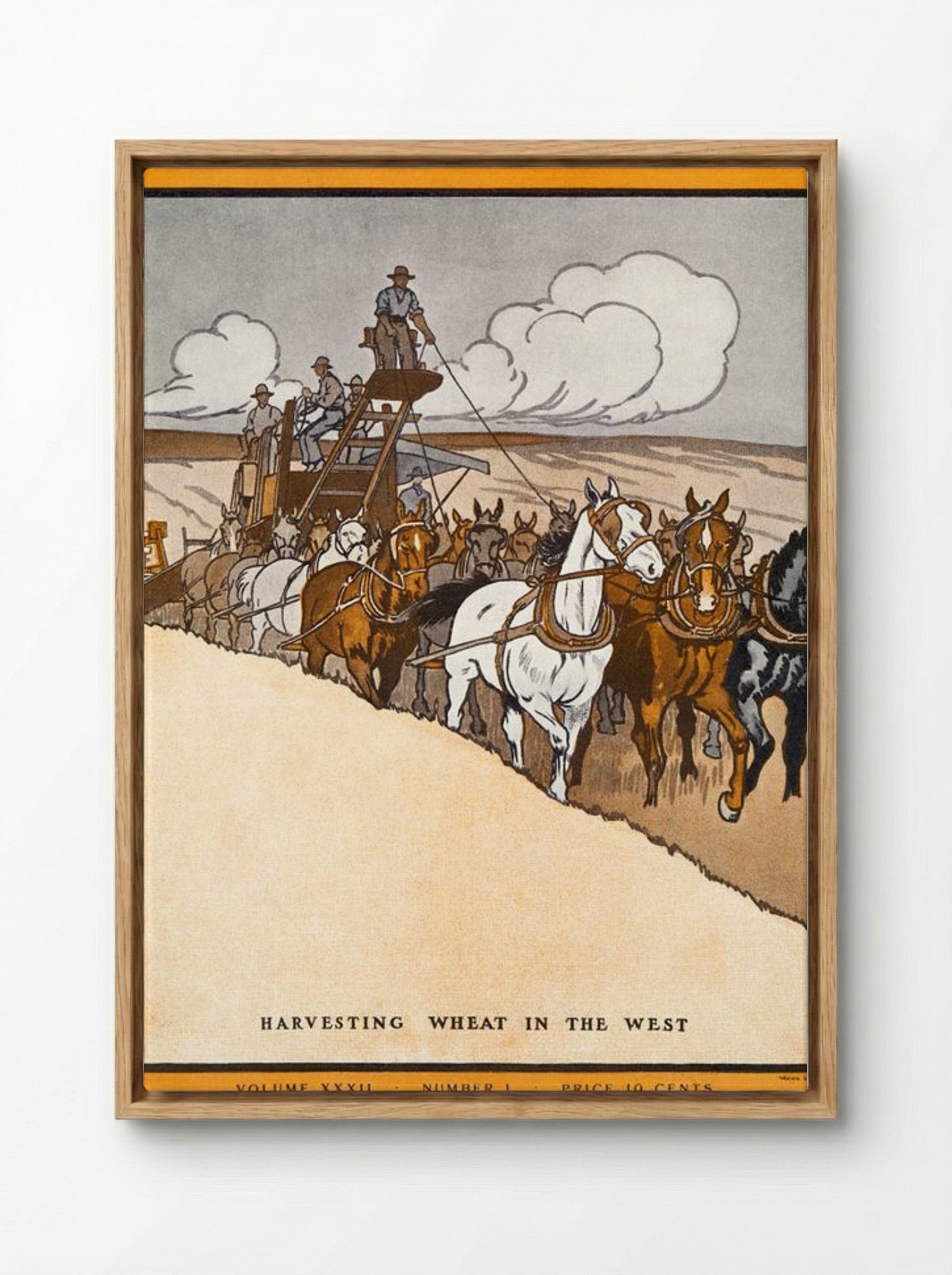 Harvesting Wheat in the West - Edward Penfield - Framed Canvas Wood