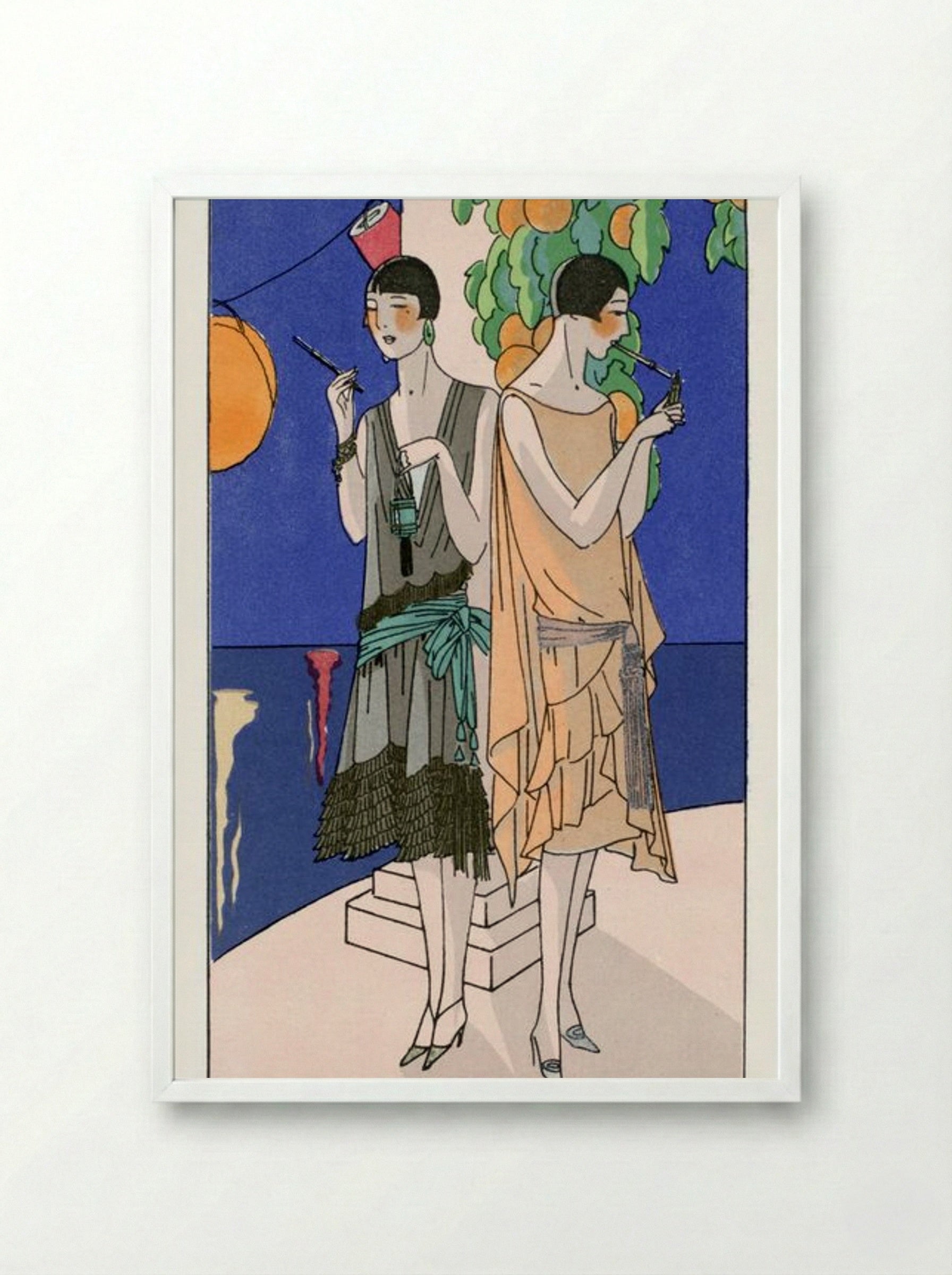 Two Young Women Smoking Cigarettes - Premet and George Doeuillet - Framed Print White