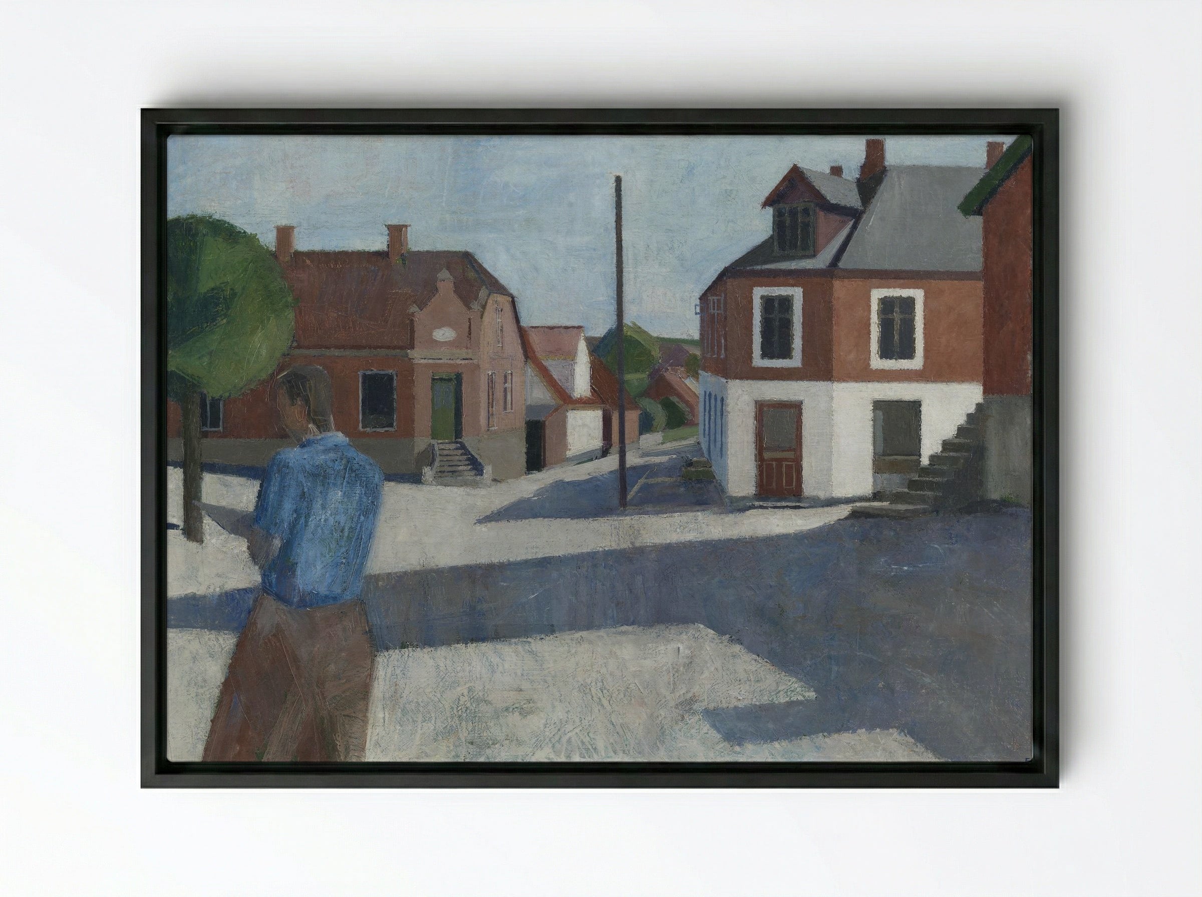 Street Scene with Figure - Erik Raadal - Framed Canvas Black