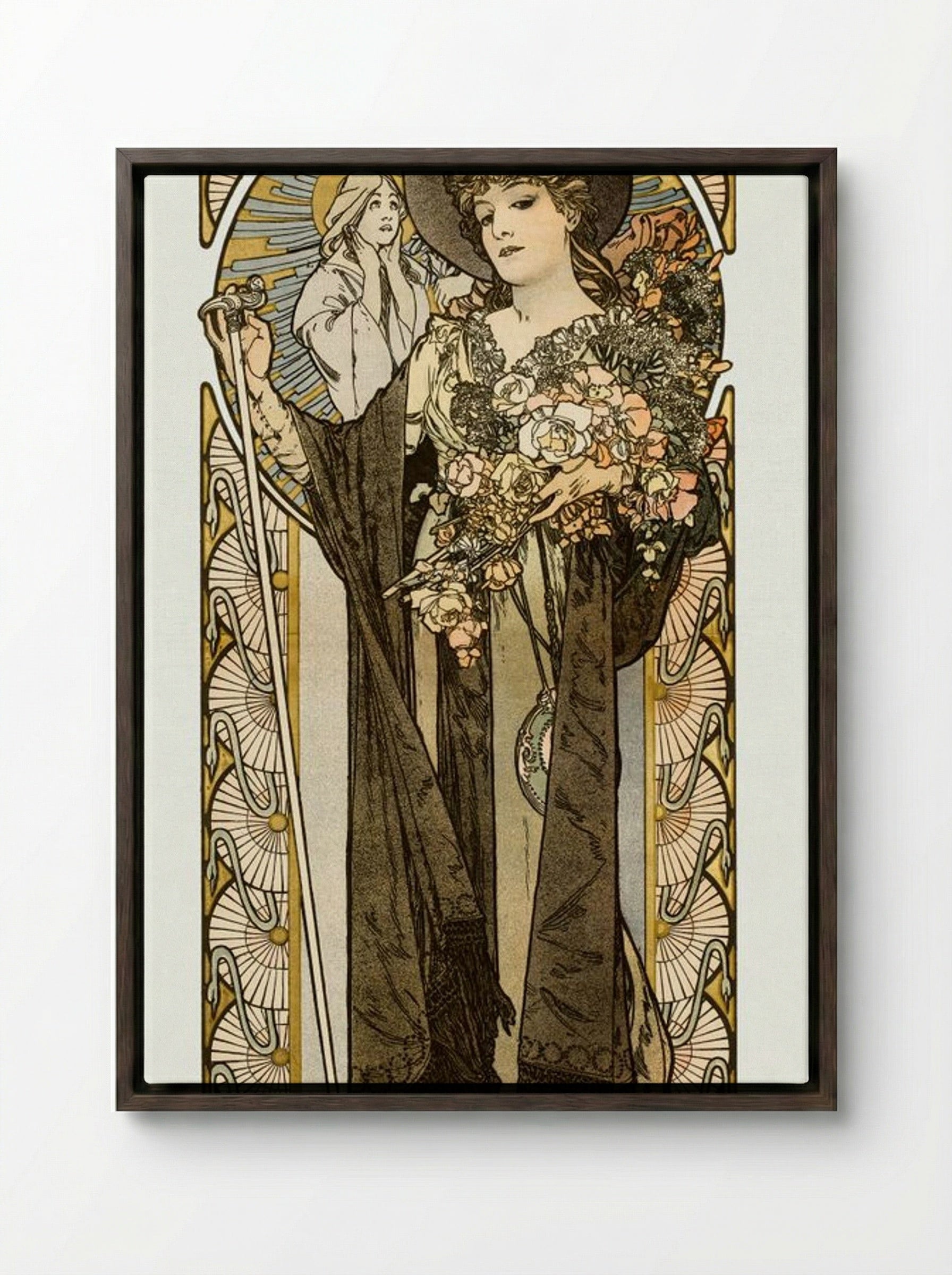 La Tosca (Sarah Bernhardt) - Alphonse Mucha - Framed Canvas Dark Wood