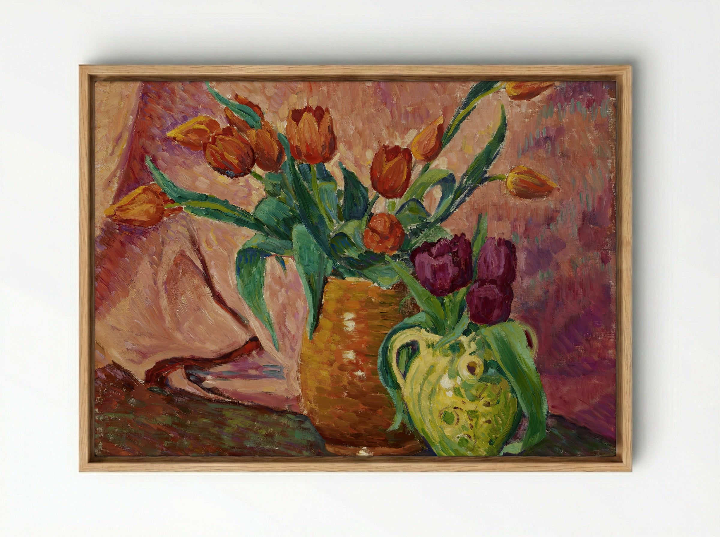 Two Vases with Tulips - Alfred William Finch - Framed Canvas Wood