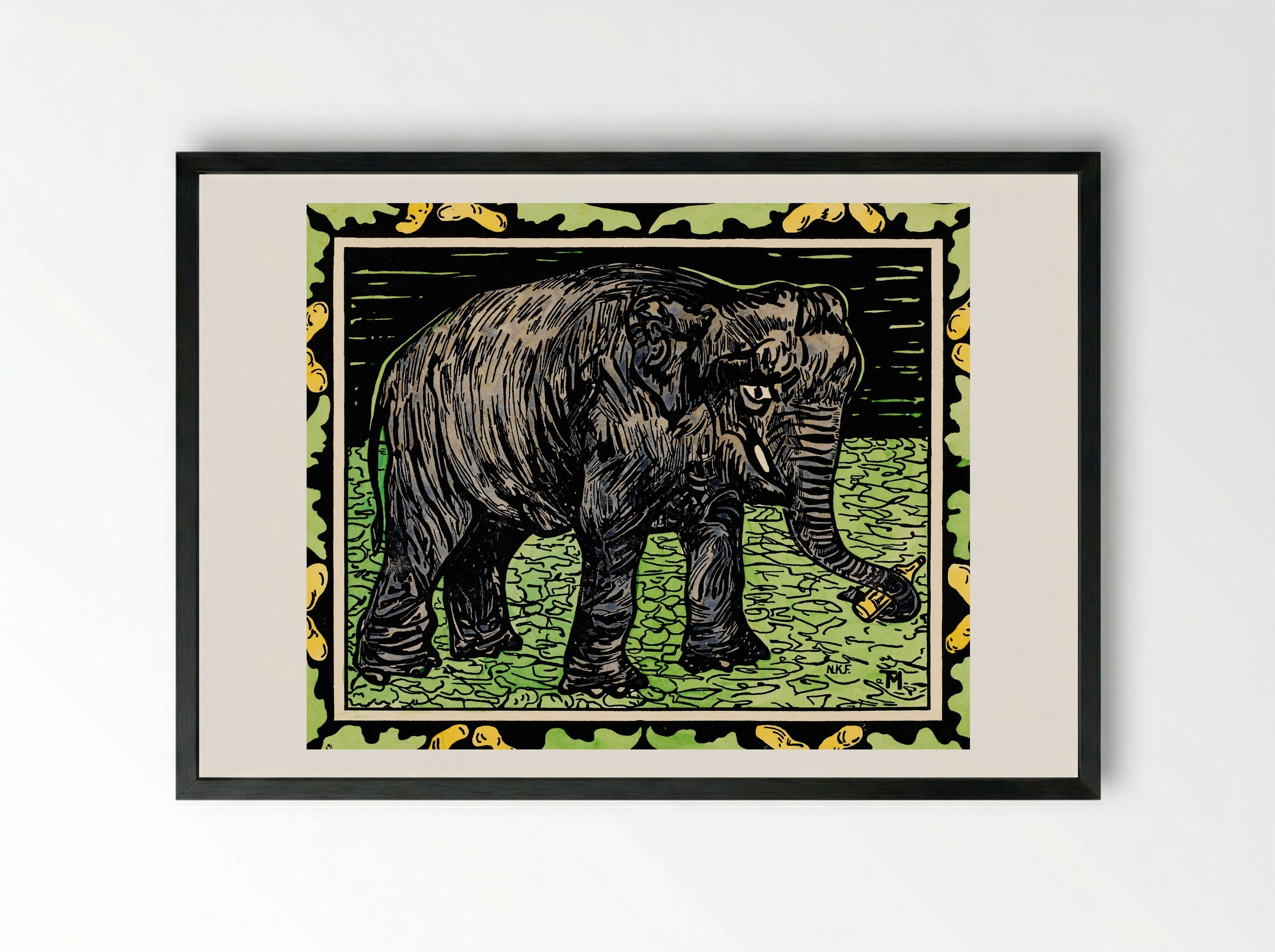 Olifant met fles (Elephant with Bottle) - Theo van Hoytema - Framed Print Black