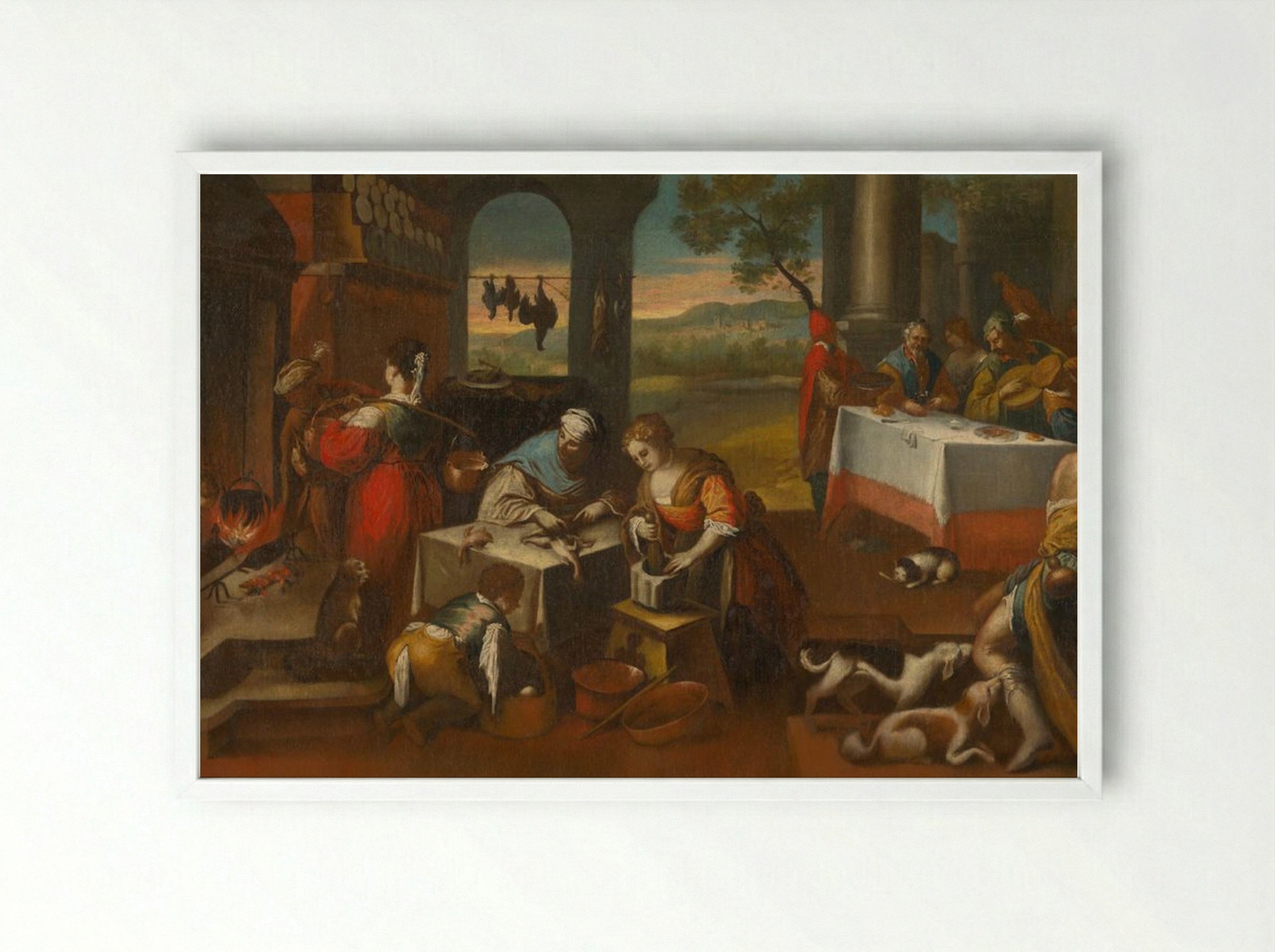 Kitchen Scene - Vincenzo Campi - Framed Print White