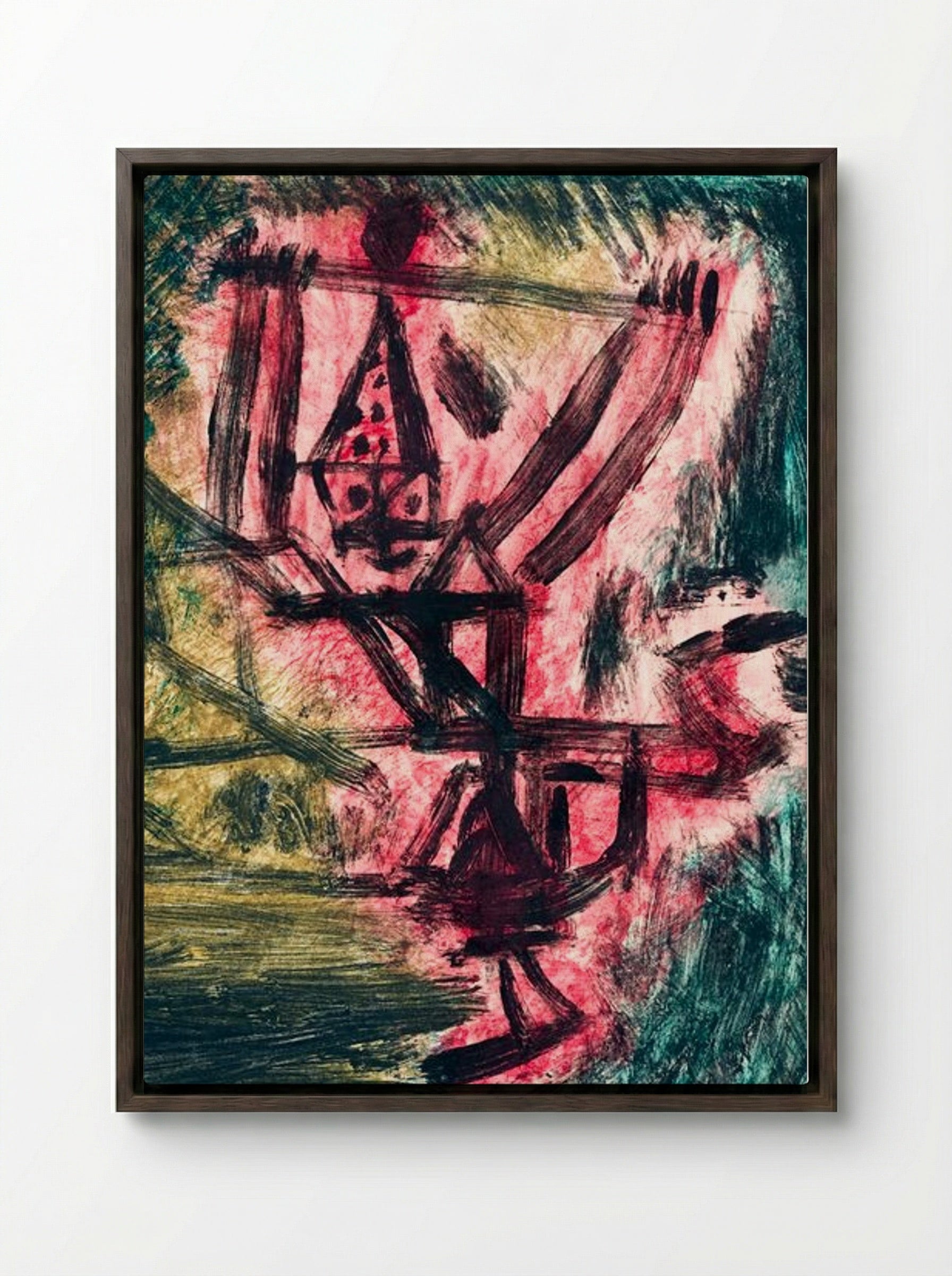Feuer-Clown I (Fire Clown) - Paul Klee - Framed Canvas Dark Wood