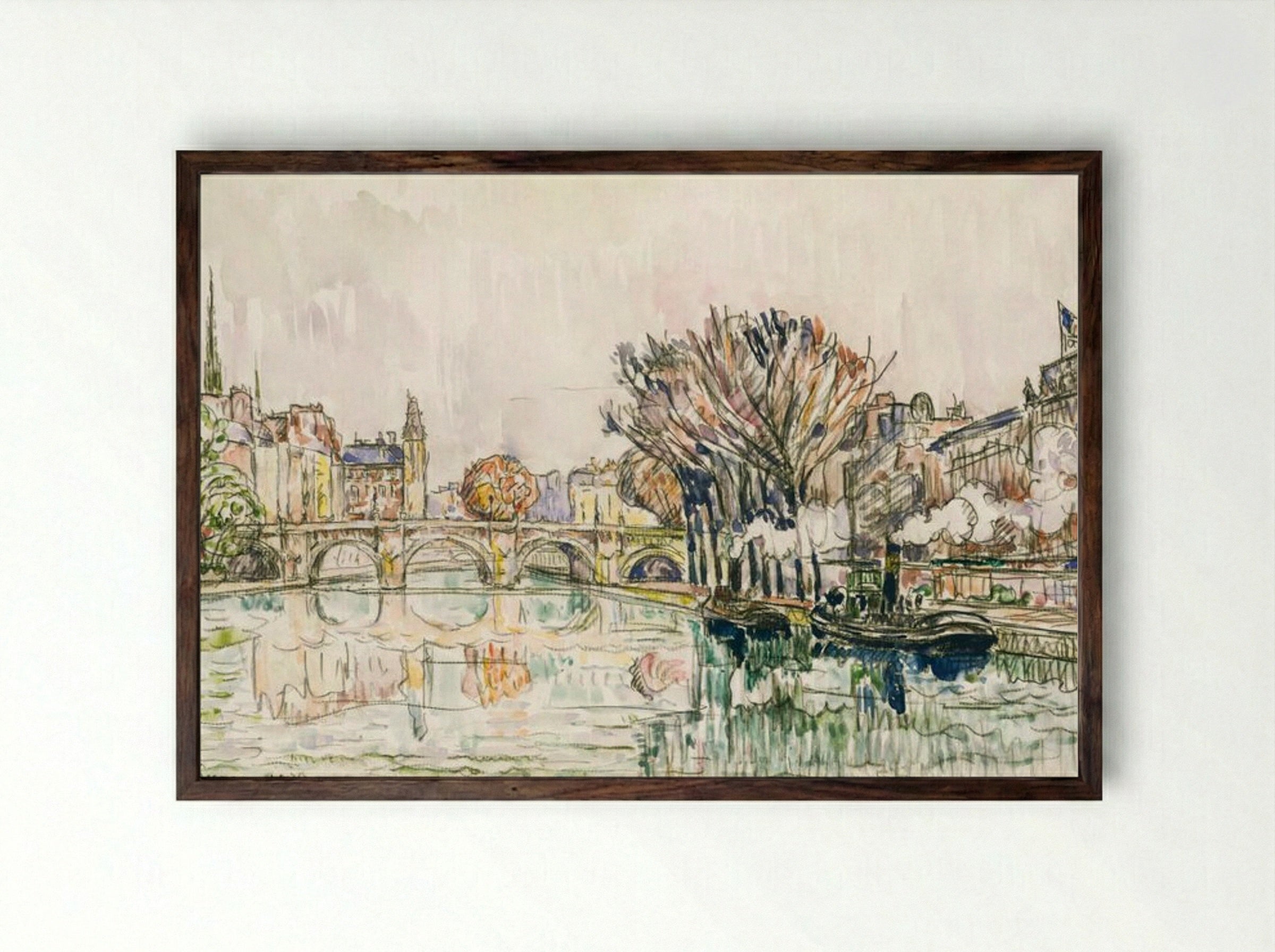 The Pont Neuf, Paris - Paul Signac - Framed Print Dark Wood