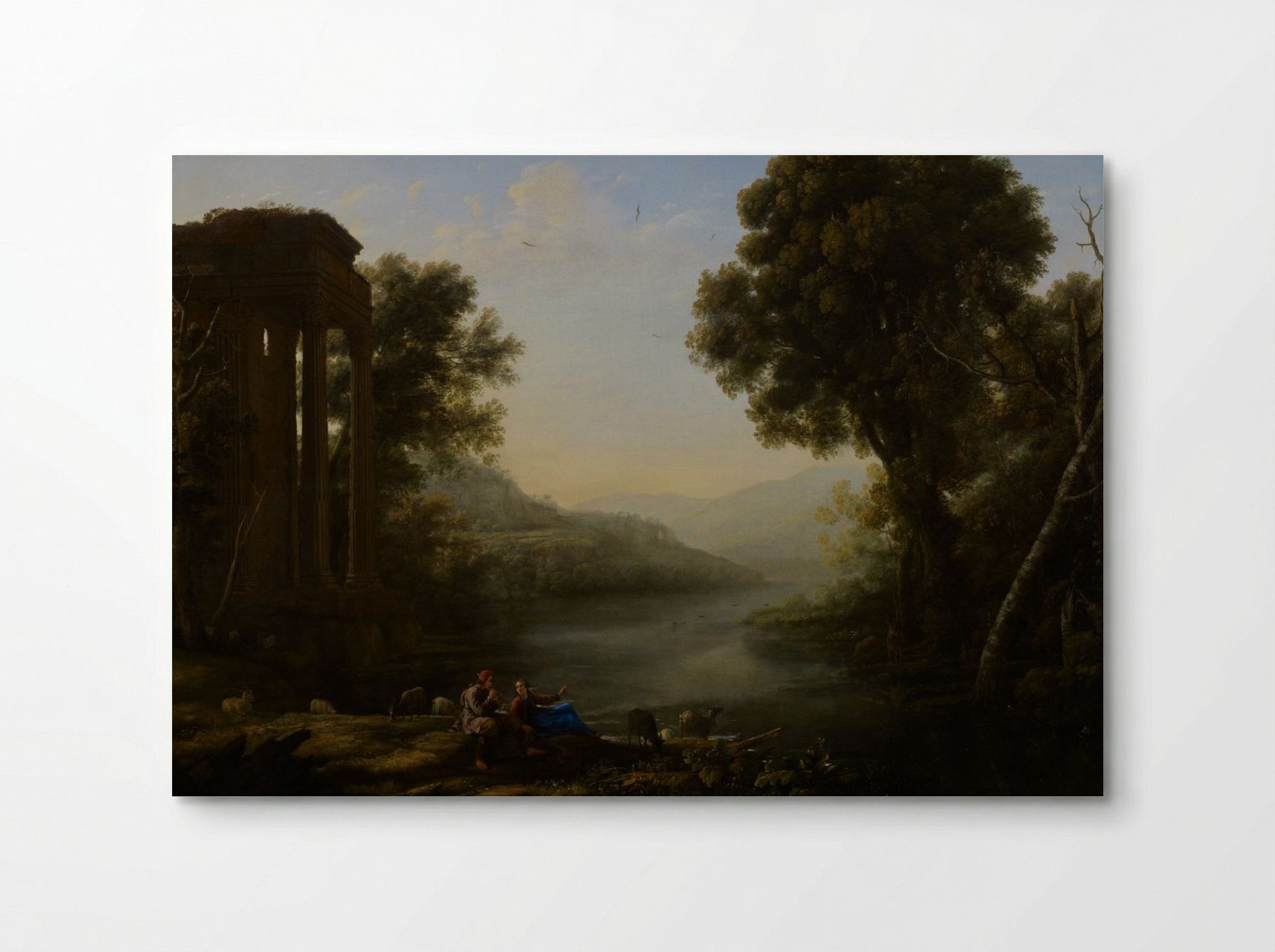 Two Goat Herders Seated on the Left Bank of a River Amidst Their Flock - Nicolaes Berchem - Poster