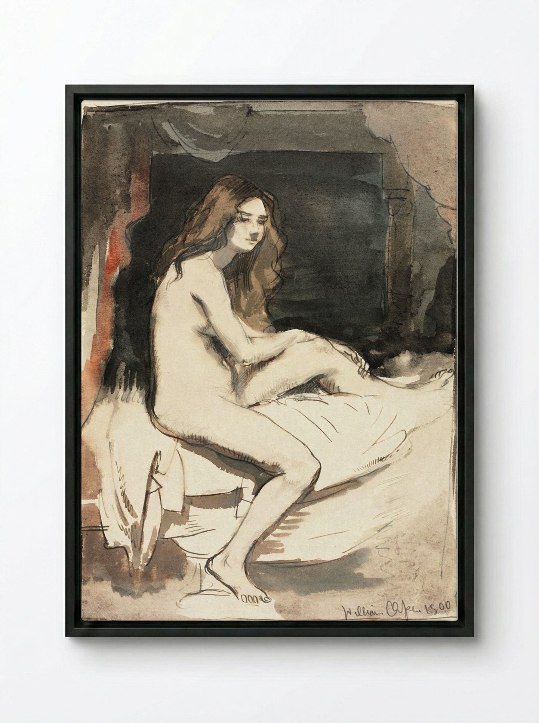 Nude Study of a Seated Woman - William Orpen - Framed Canvas Black