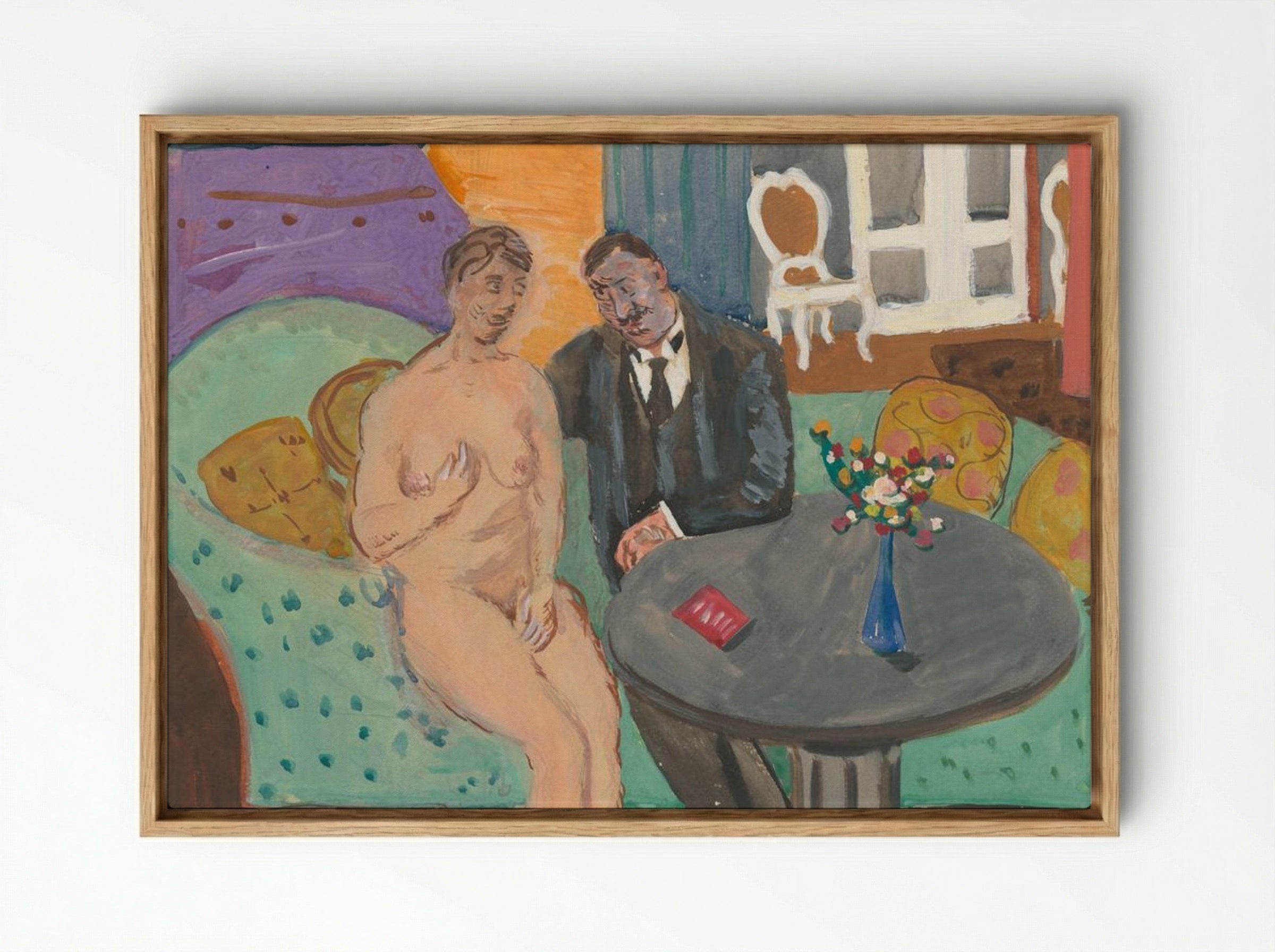 He and Sofa - Cyprián Majerník - Framed Canvas Wood