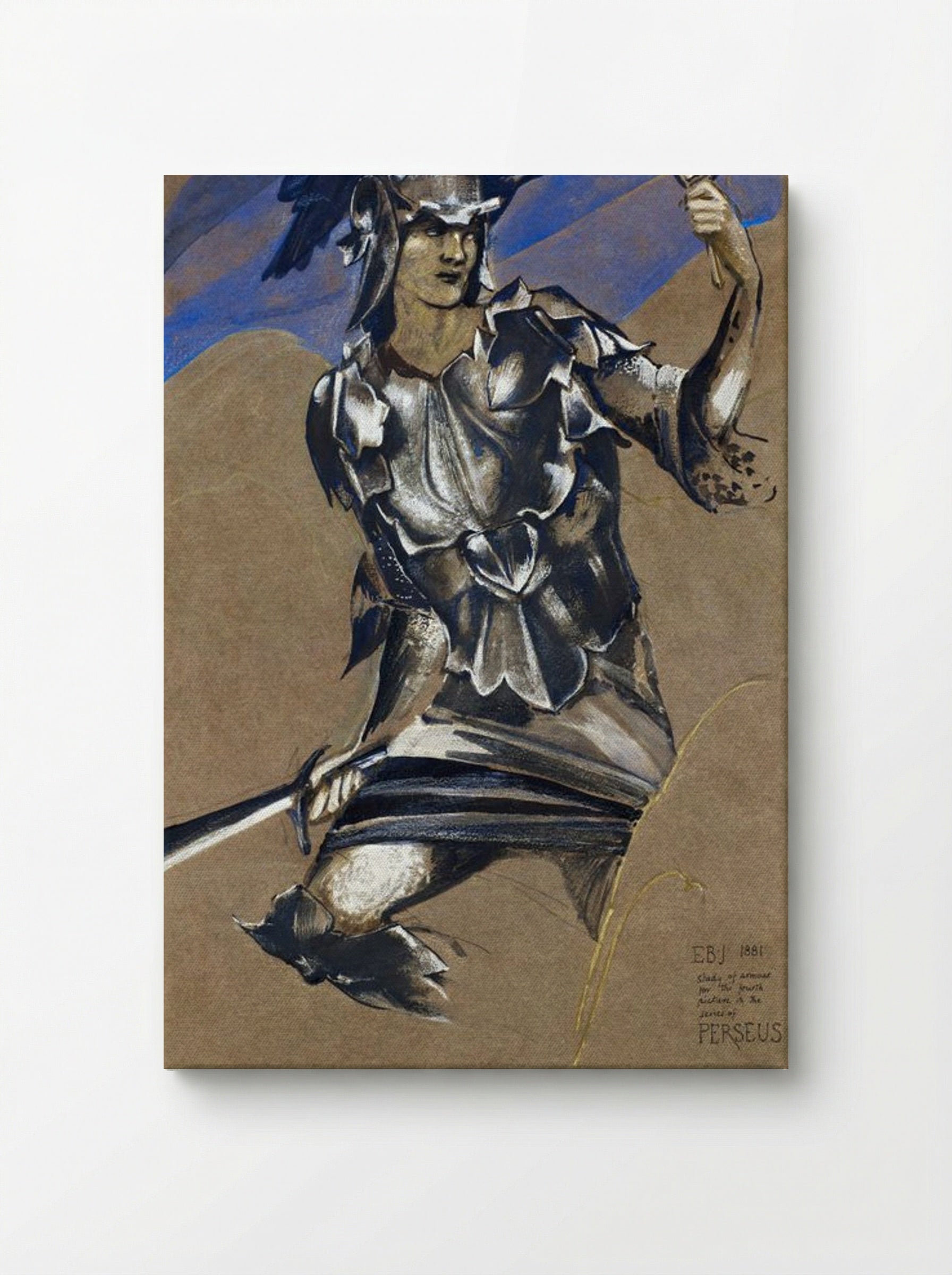 Study of Perseus in Armour for 'The Finding of Medusa' - Edward Burne-Jones - Canvas