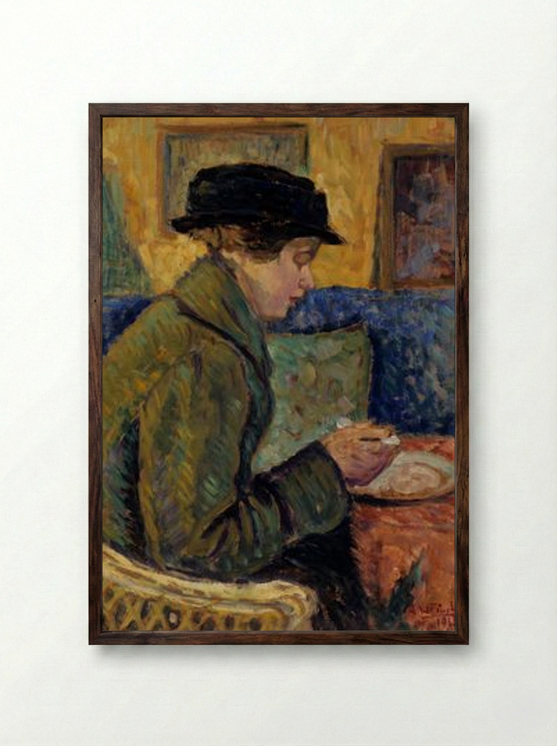 Woman in Profile - Alfred William Finch - Framed Print Dark Wood