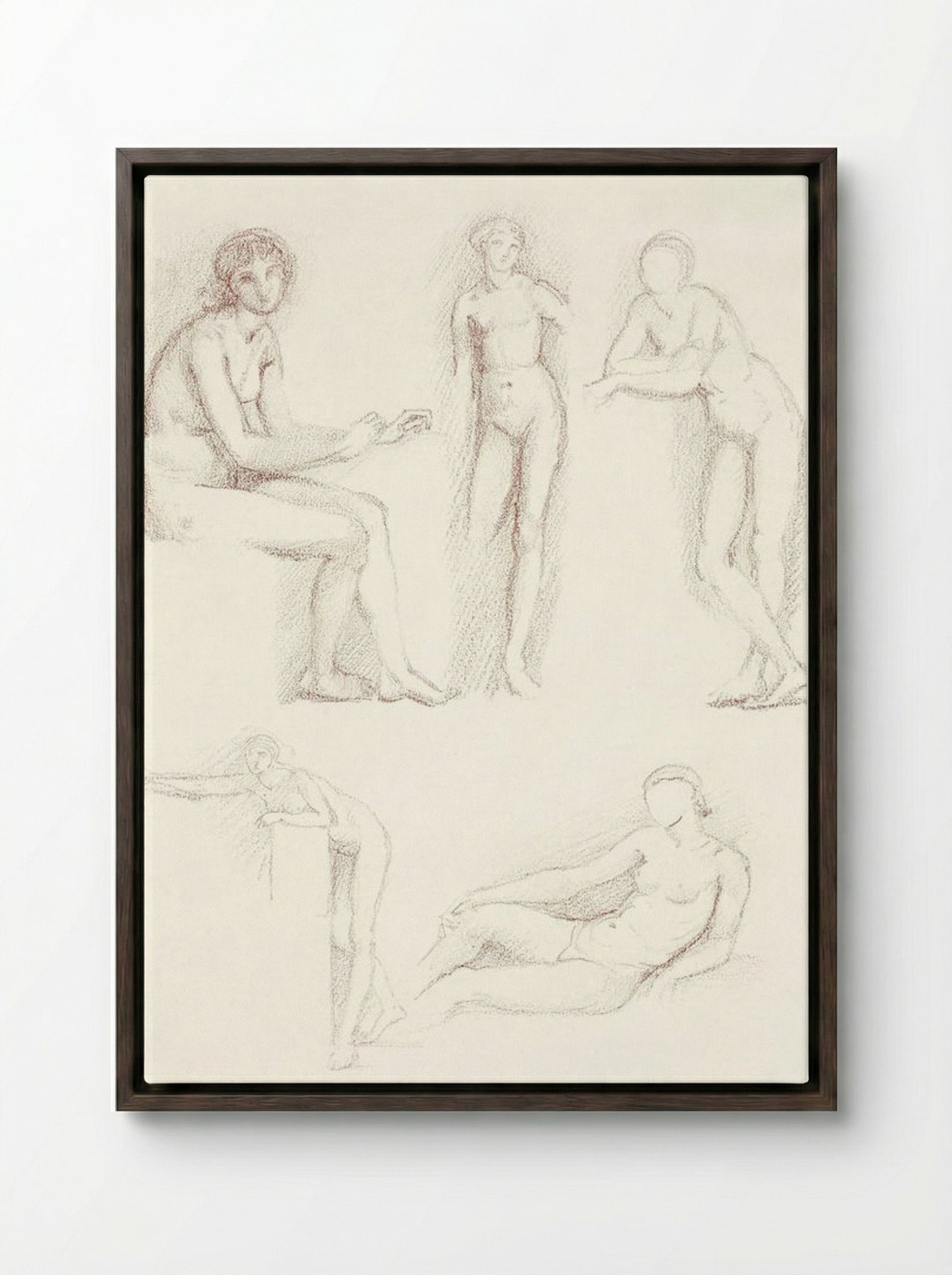 Female Nude: Five Studies - Edward Burne-Jones - Framed Canvas Dark Wood
