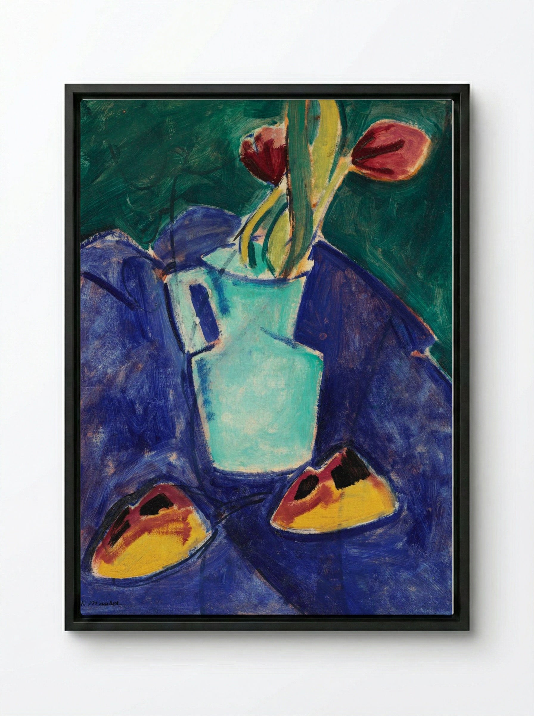 Tulips in a Green Vase - Alfred Henry Maurer - Framed Canvas Black