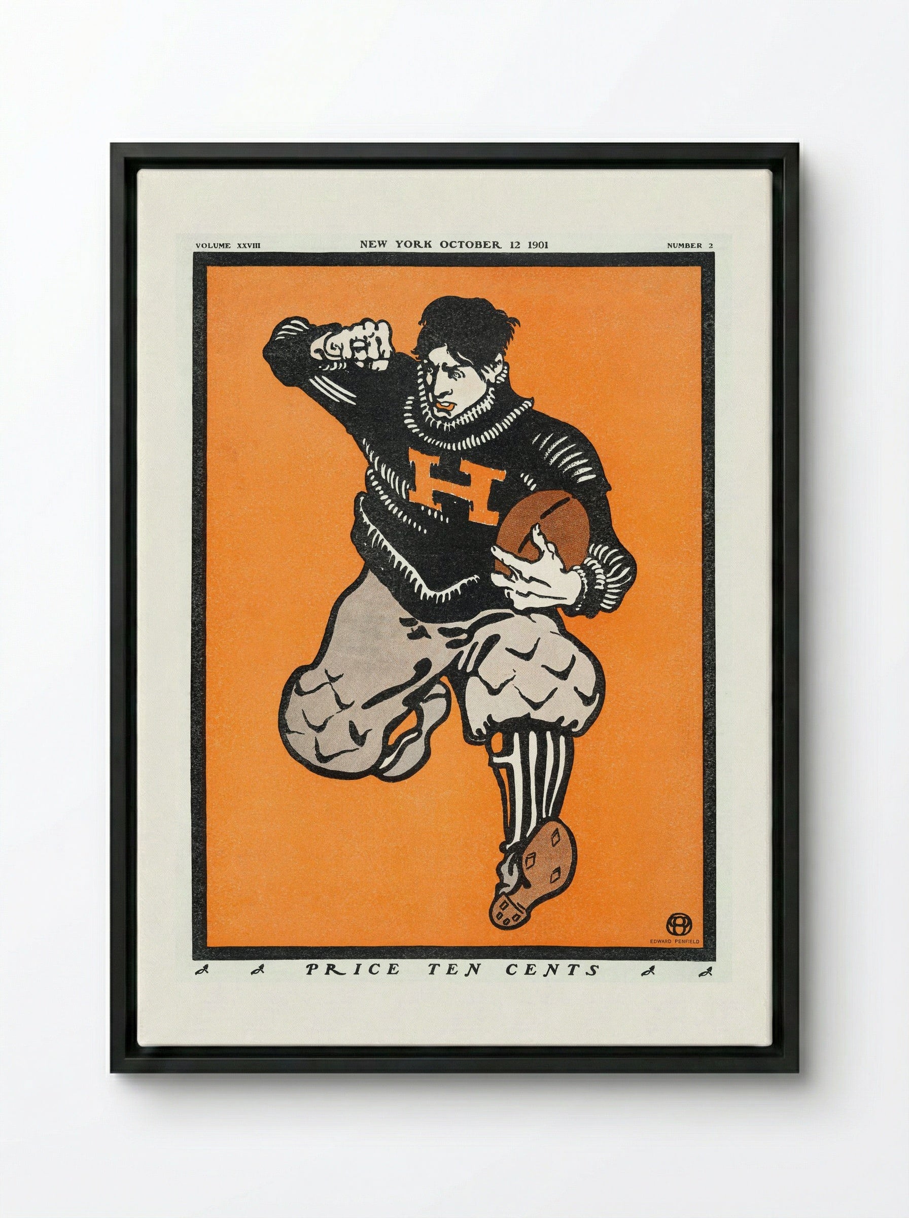 American Football Player - Edward Penfield - Framed Canvas Black