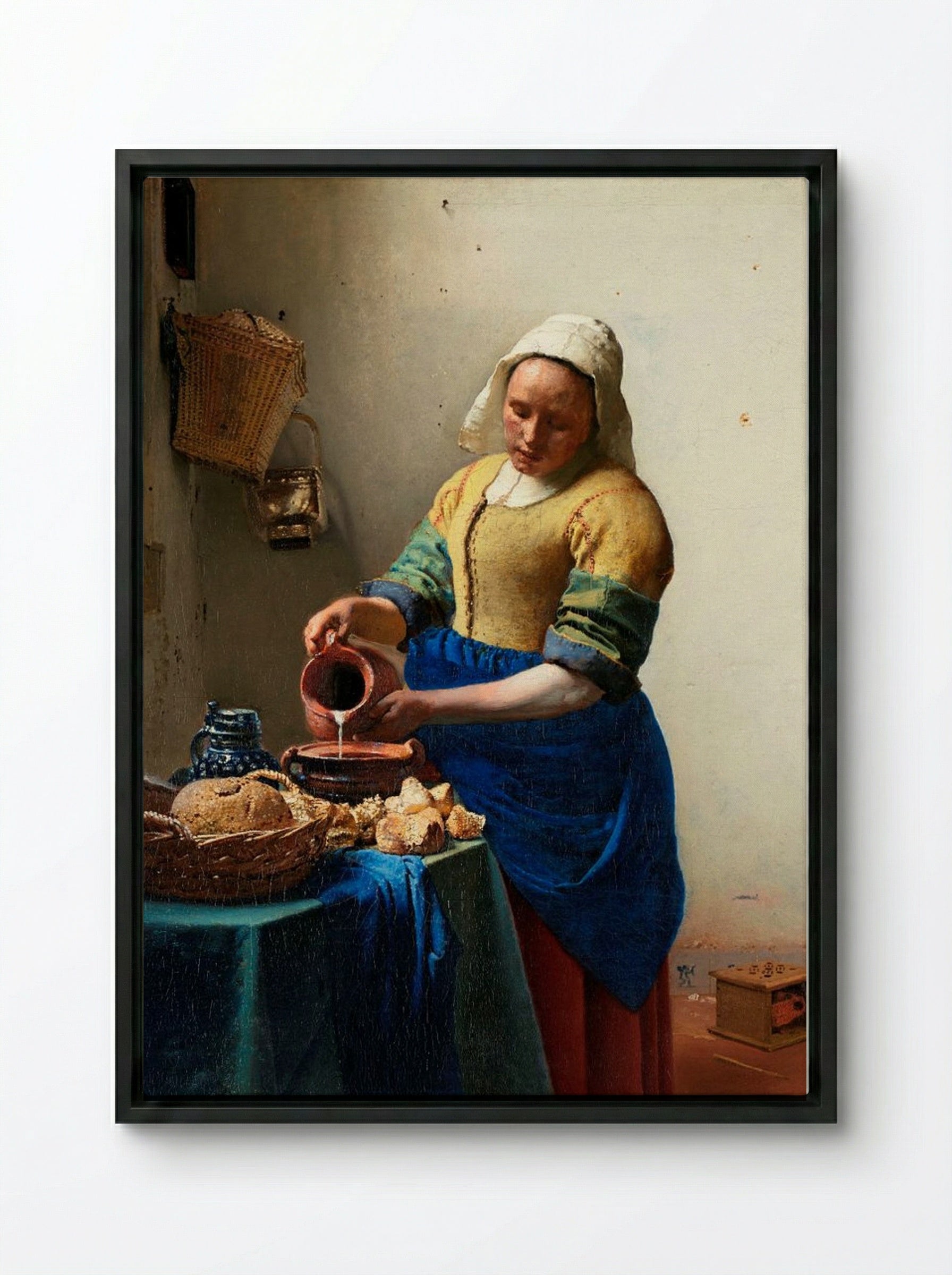 The Milkmaid - Johannes Vermeer - Framed Canvas Black
