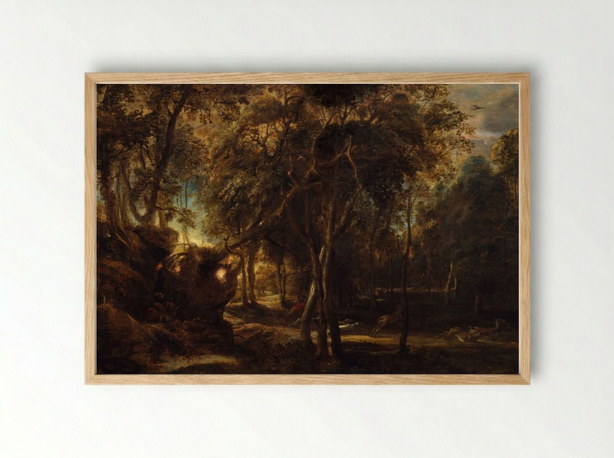 A Forest at Dawn with a Deer Hunt - Peter Paul Rubens - Framed Print Wood