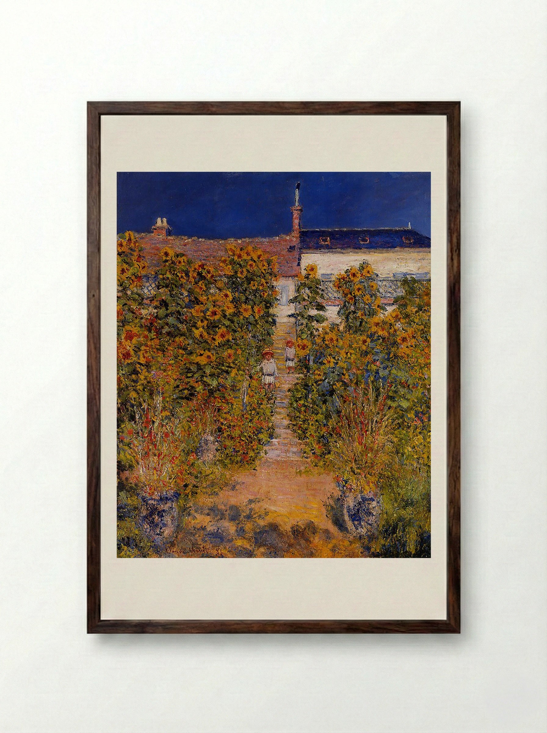 The Artist's Garden at Vétheuil - Claude Monet - Framed Print Dark Wood