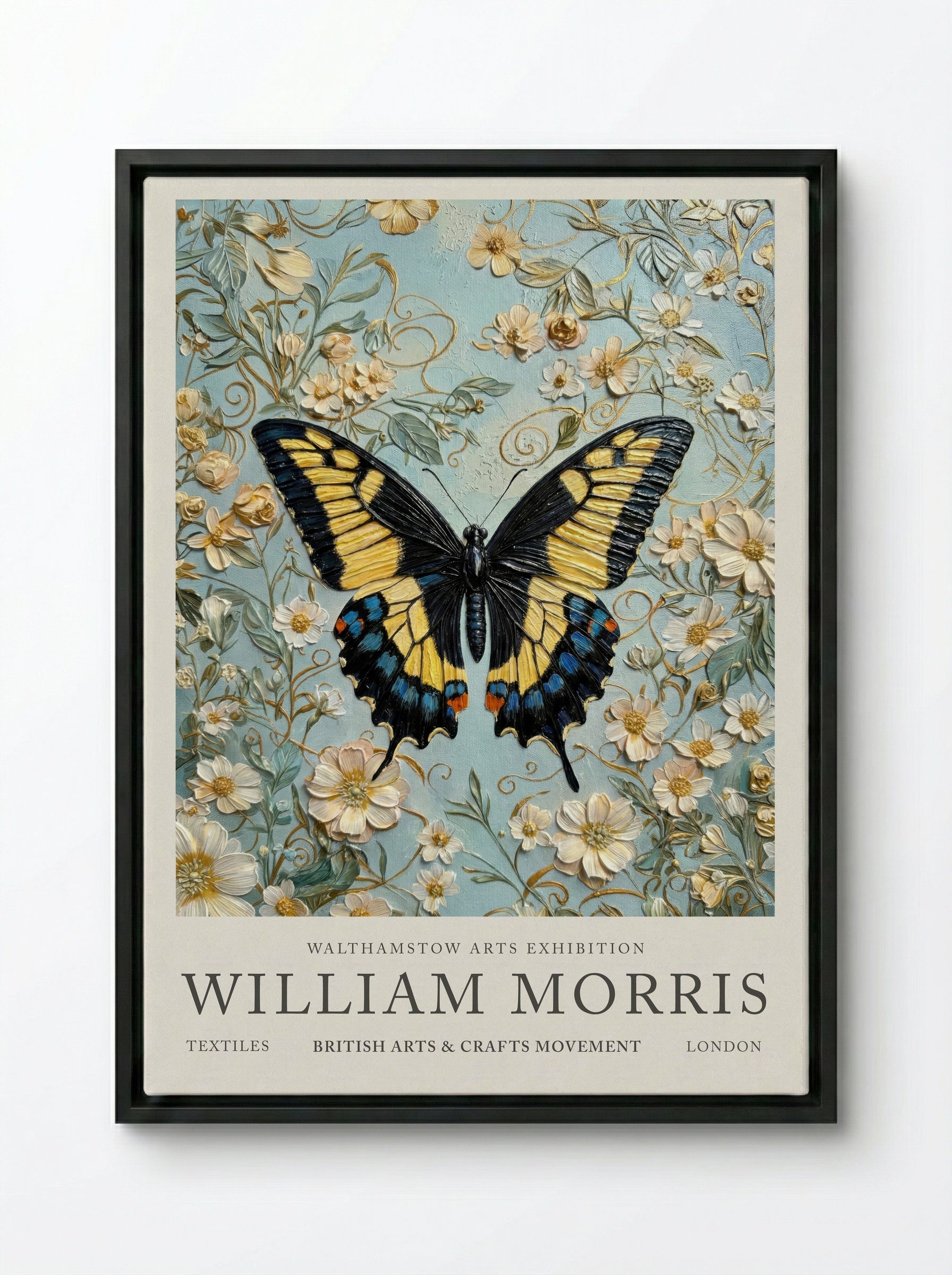 Swallowtail Butterfly - William Morris - Framed Canvas Black
