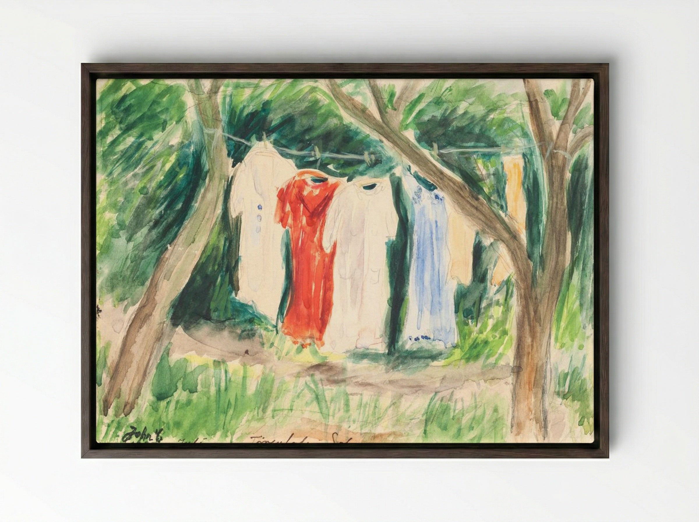 Drying Place in the Sun - John Christensen - Framed Canvas Dark Wood