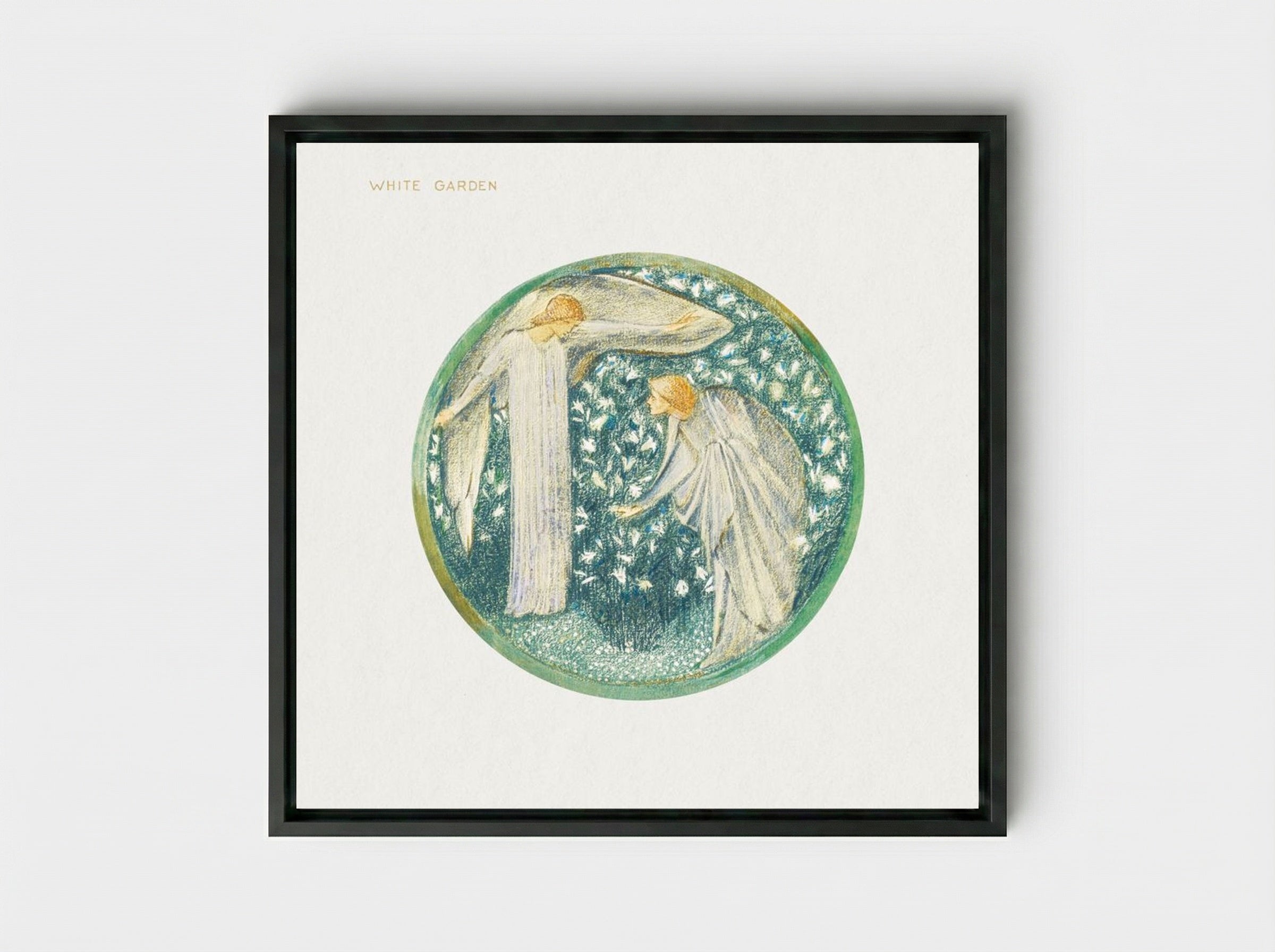 White Garden from The Flower Book - Edward Burne-Jones - Framed Canvas Black
