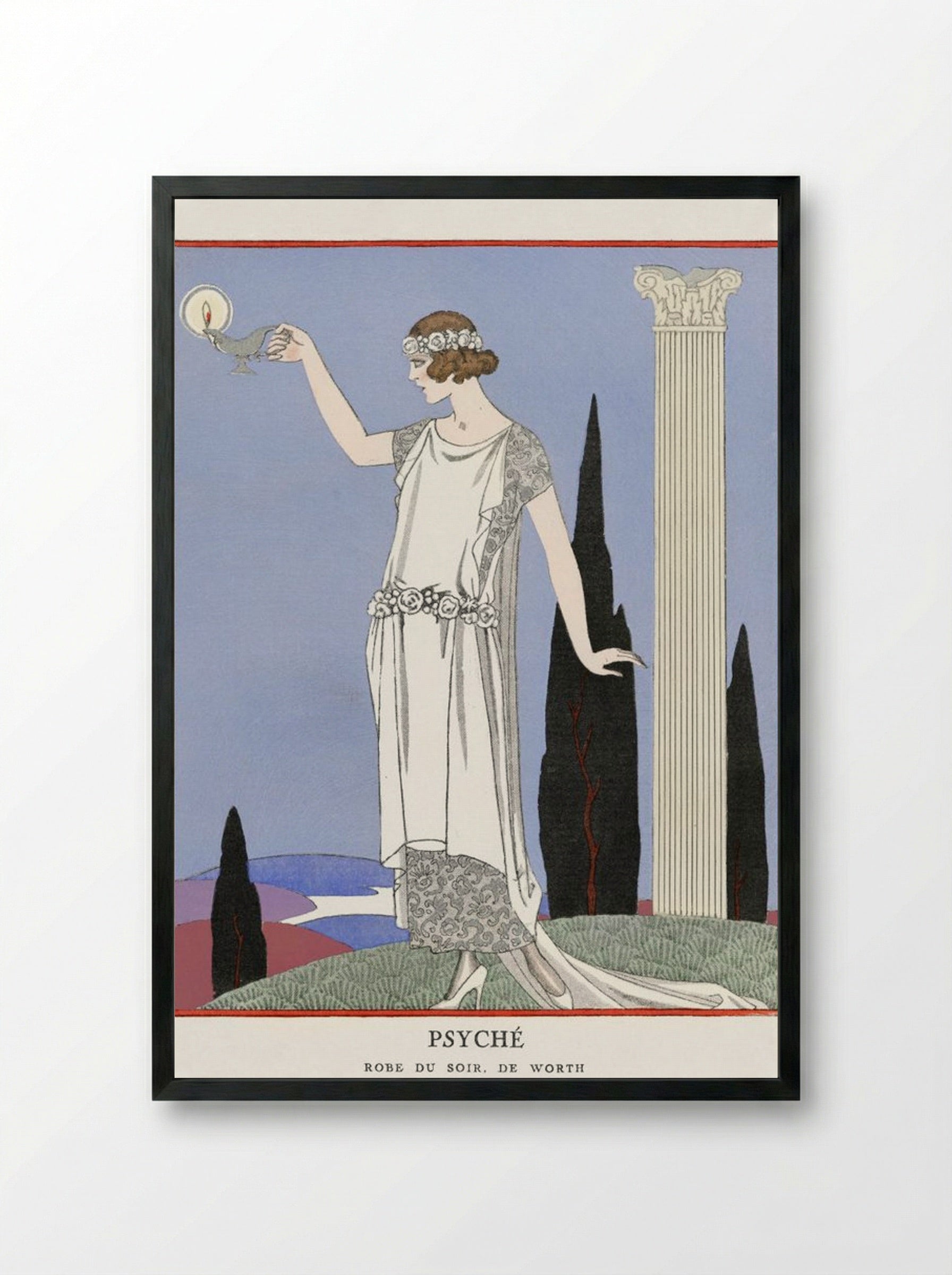 Psyché, Robe du Soir, de Worth - George Barbier - Framed Print Black