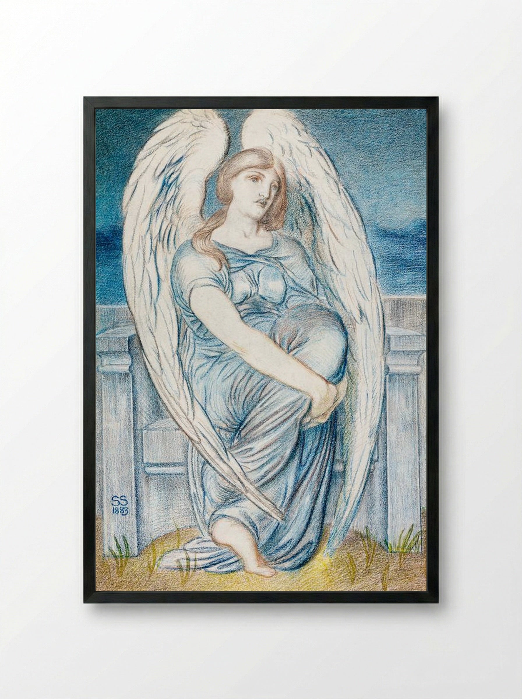 Seated Angel - Simeon Solomon - Framed Print Black