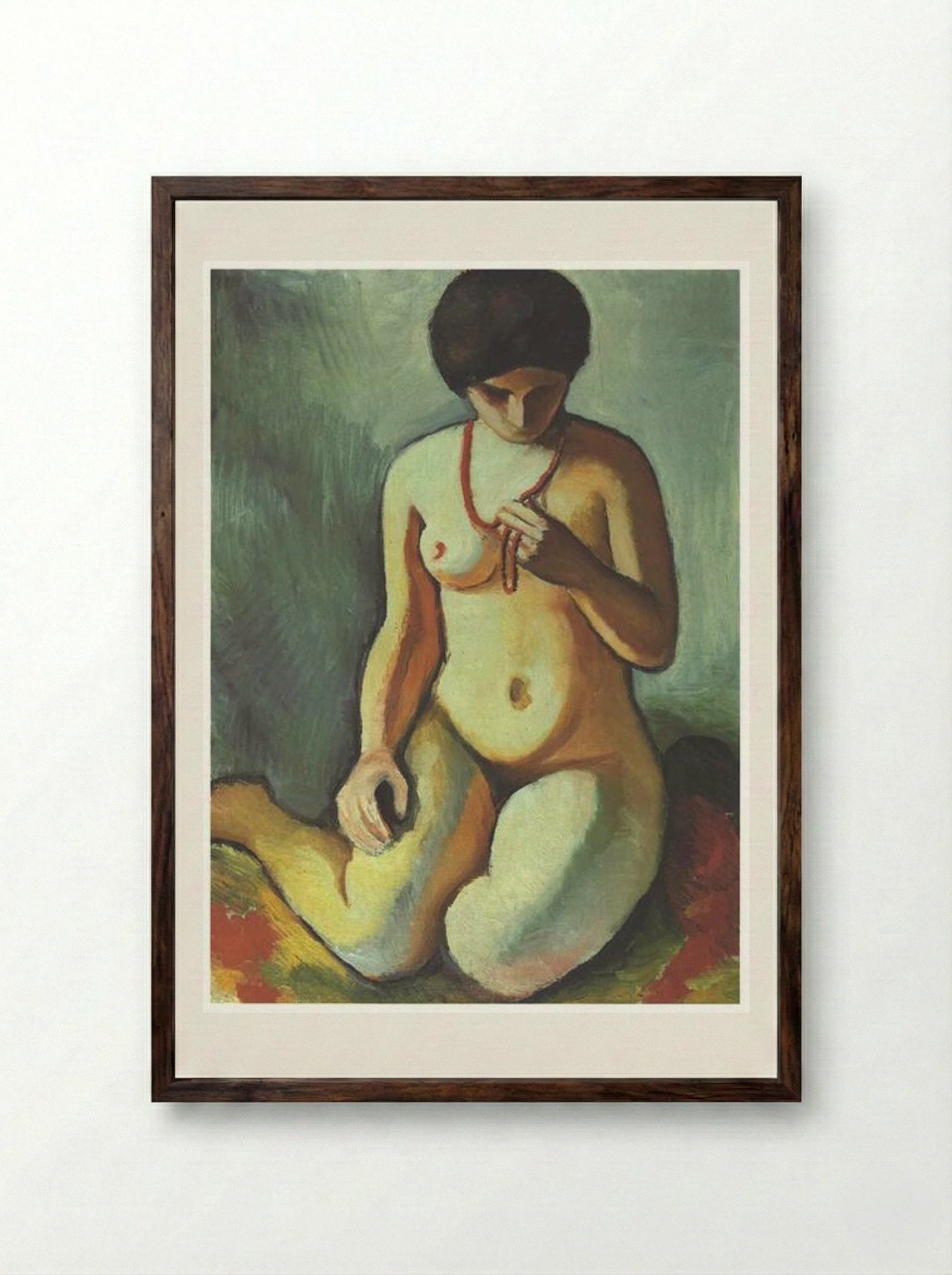 Female Nude with Coral Necklace - August Macke - Framed Print Dark Wood