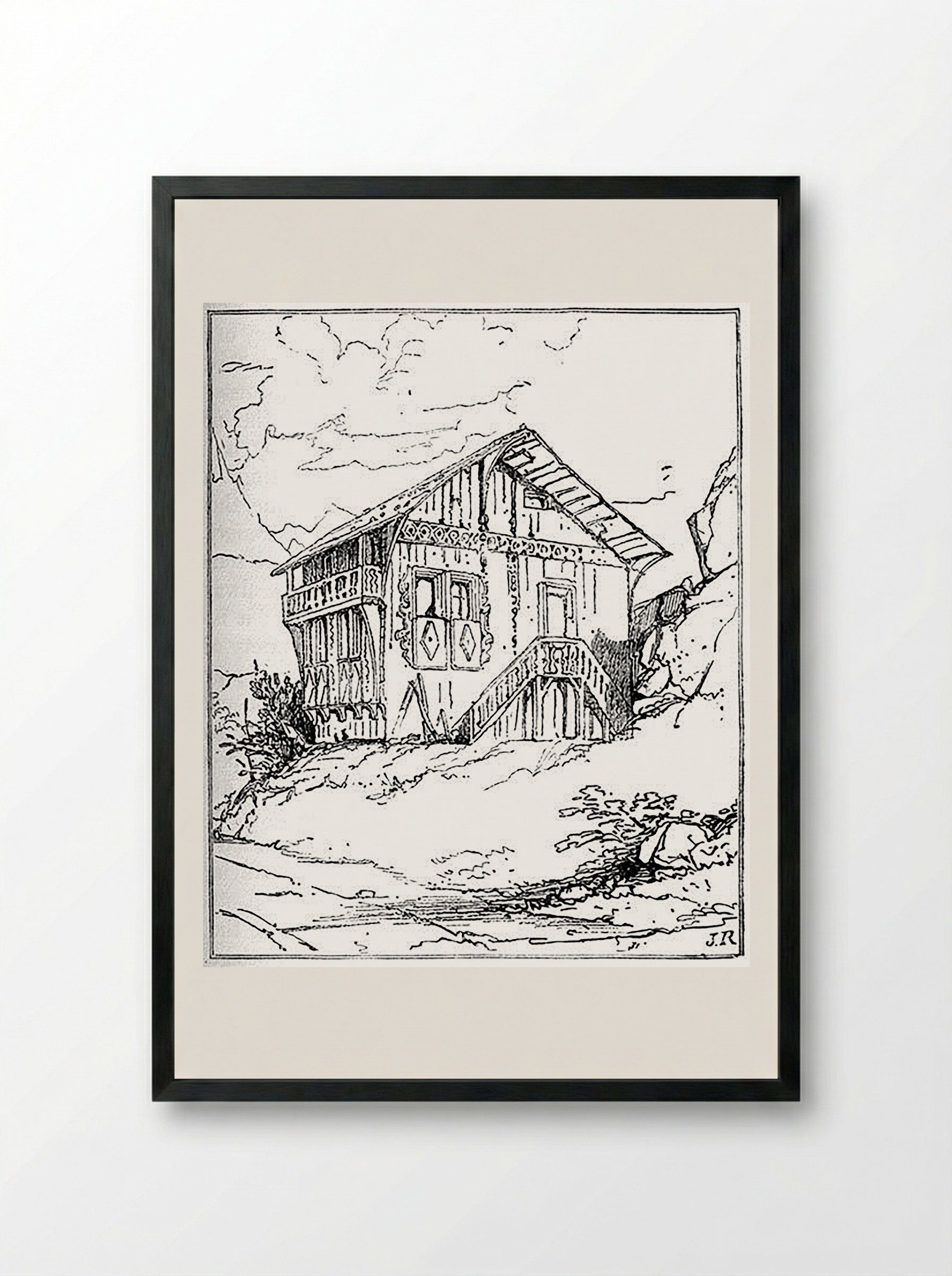 Cottage near Altdorf - Fine Art Print - Framed Print Black