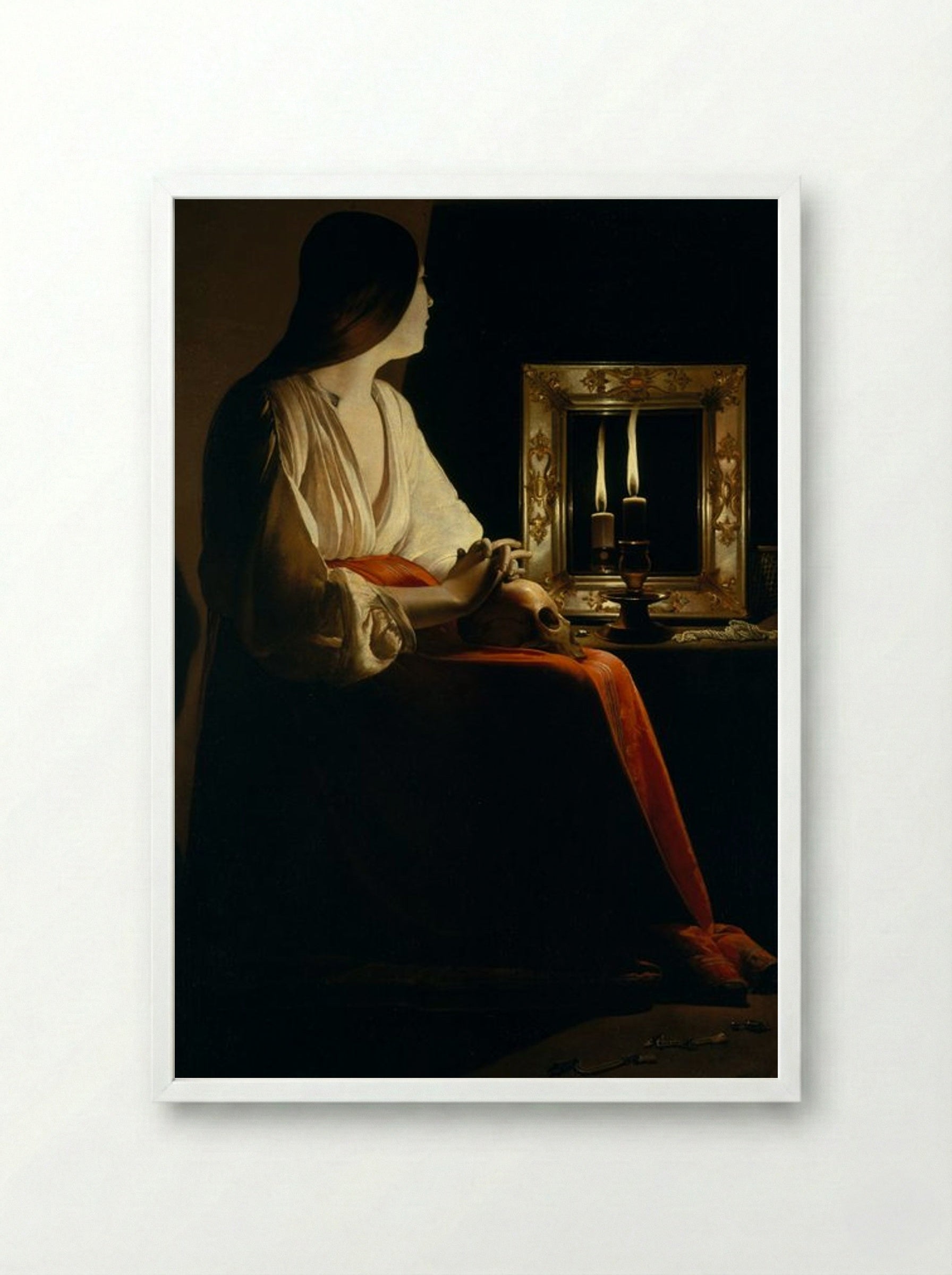 The Penitent Magdalen - Georges de La Tour - Framed Print White