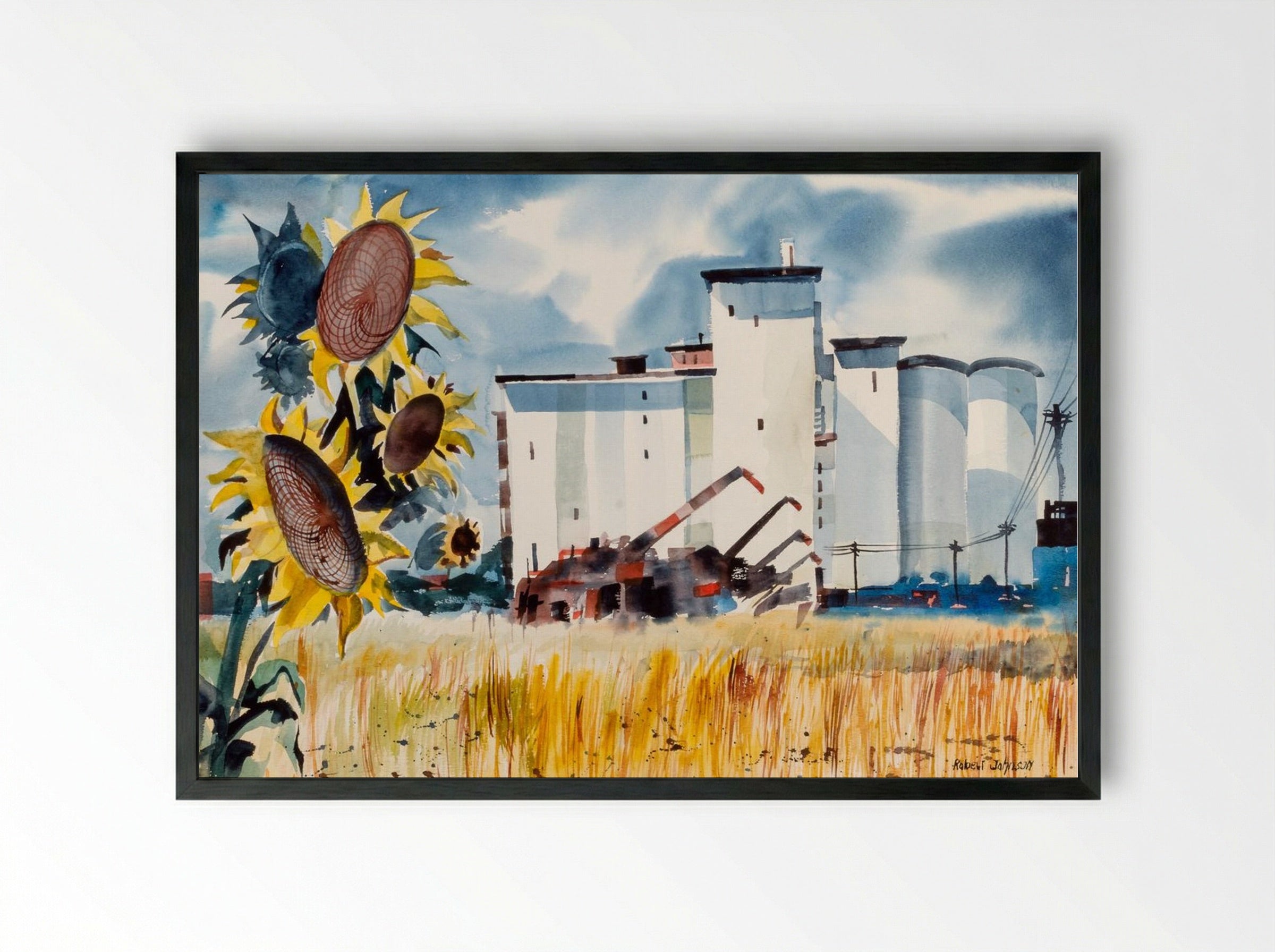 Grain Elevator, Kansas - Robert Johnson - Framed Print Black